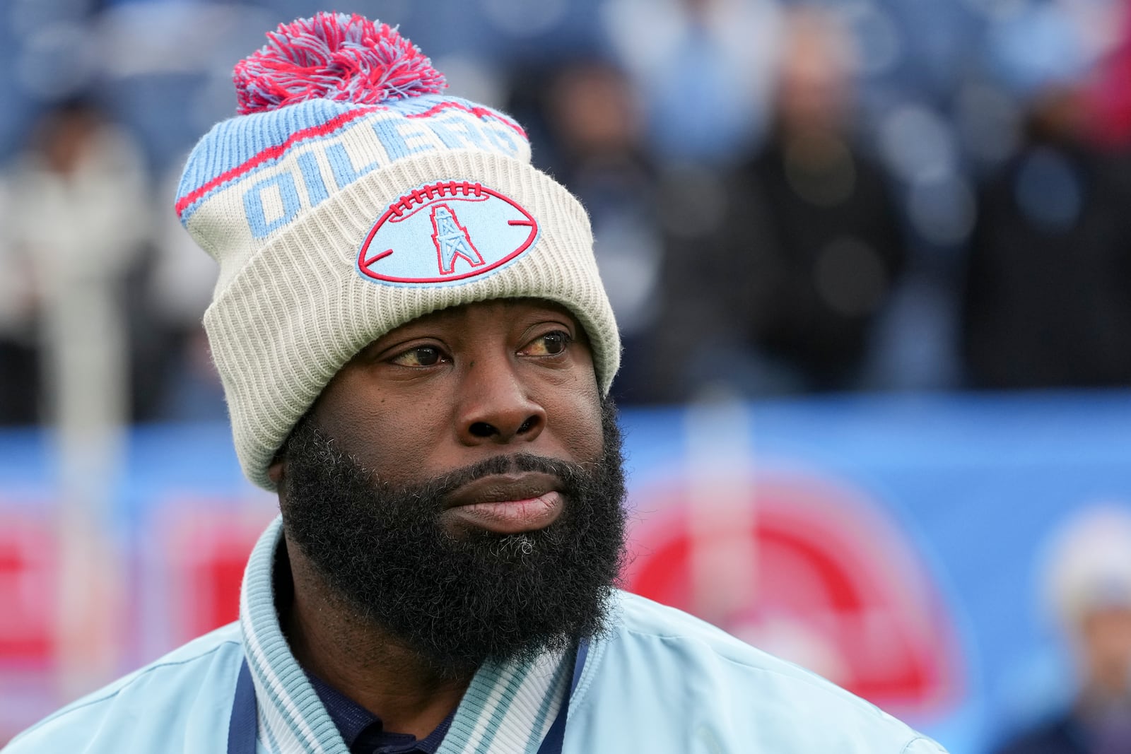 Tennessee Titans general manager Ran Carthon before an NFL football game against the Houston Texans, Sunday, Jan. 5, 2025, in Nashville, Tenn. (AP Photo/George Walker IV)