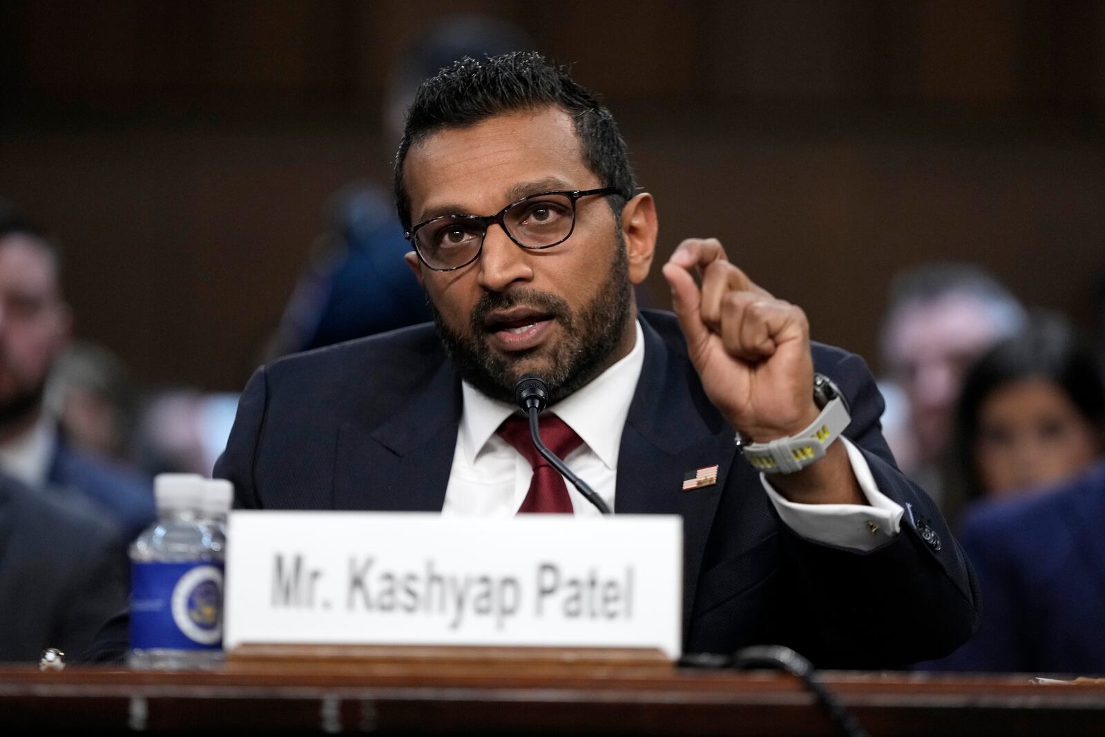 Kash Patel, President Donald Trump's choice to be director of the FBI, appears before the Senate Judiciary Committee for his confirmation hearing, at the Capitol in Washington, Thursday, Jan. 30, 2025. (AP Photo/Ben Curtis)