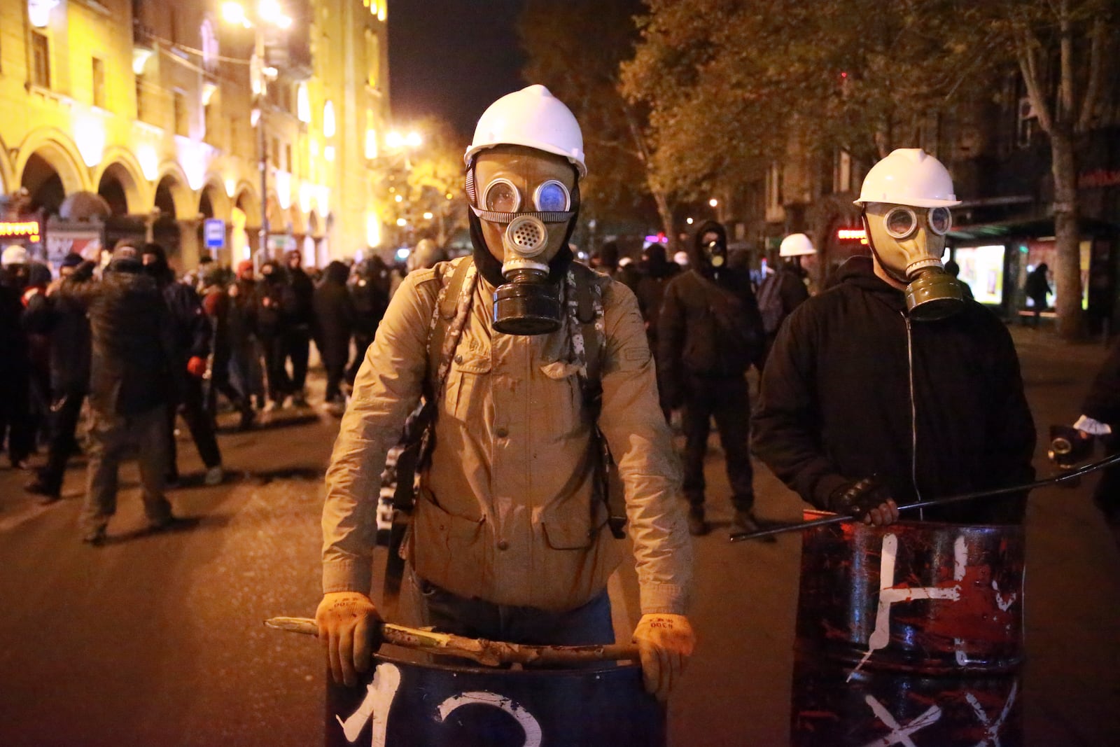 Demonstrators participate a rally to protest against the government's decision to suspend negotiations on joining the European Union in Tbilisi, Georgia, early Wednesday, Dec. 4, 2024. (AP Photo/Zurab Tsertsvadze)