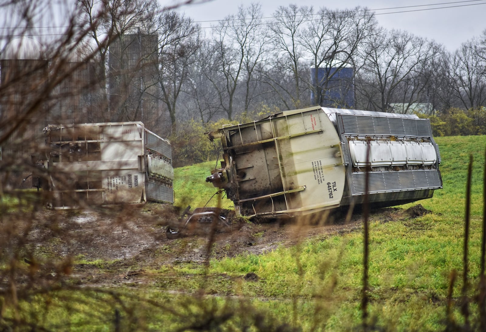 Derailed train cars still litter the site in Wayne Twp. where a train derailment in November shutdown U.S. 127. NICK GRAHAM / STAFF