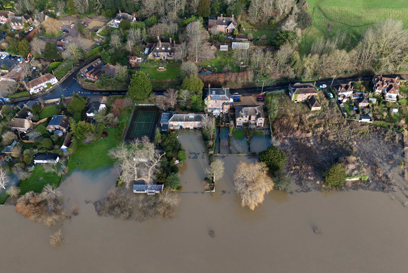 A view of flooding around Pulborough in West Sussex, England, Tuesday, Jan. 7, 2025. (Andrew Matthews/PA via AP)