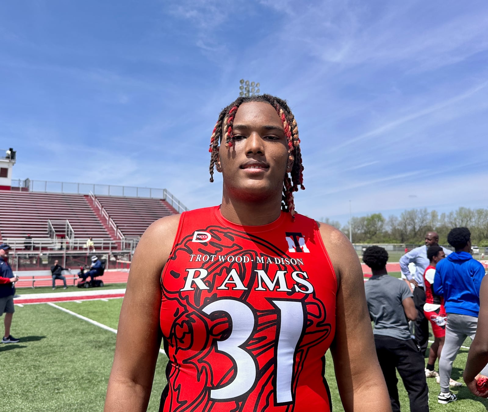 Jermiel Atkins Trotwood-Madison Rams offensive lineman during recruiting combine at TMHS May 1, 2024.