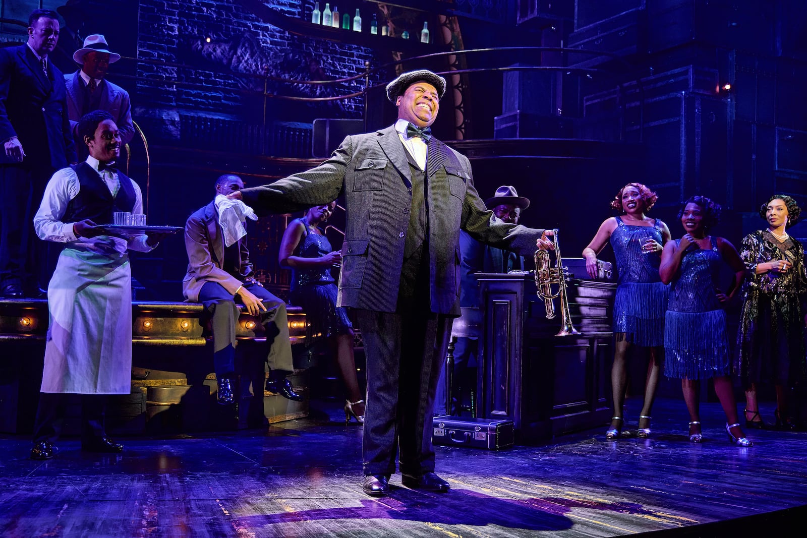 James Monroe Iglehart portrays Louis Armstrong during a performance in "A Wonderful World: The Louis Armstrong Musical" in New York. (Jeremy Daniel via AP)