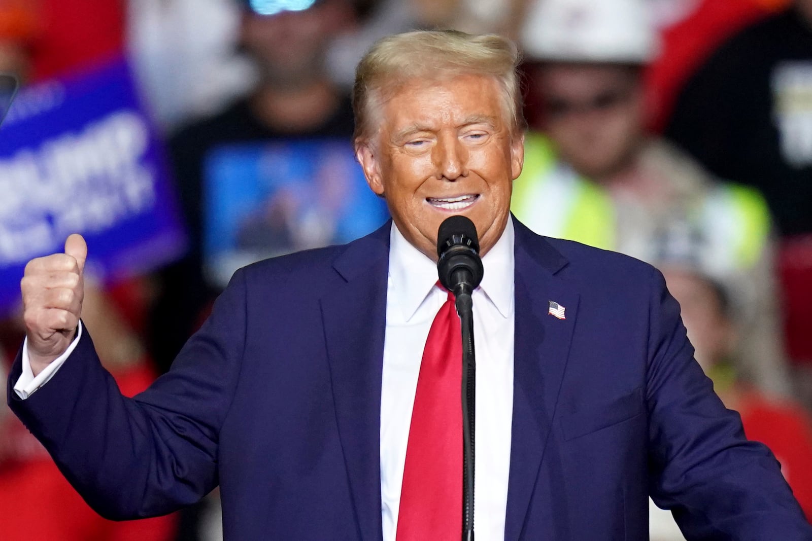 Republican presidential nominee former President Donald Trump speaks at a campaign rally at PPG Paints Arena, Monday, Nov. 4, 2024, in Pittsburgh. (AP Photo/Matt Freed)