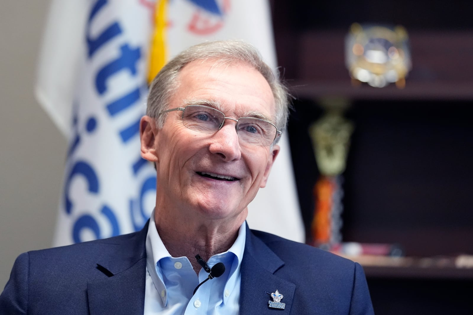 Roger Krone, chief executive officer of Scouting America, smiles during an interview at the organization's headquarters in Irving, Texas, Wednesday, Feb. 5, 2025. (AP Photo/LM Otero)