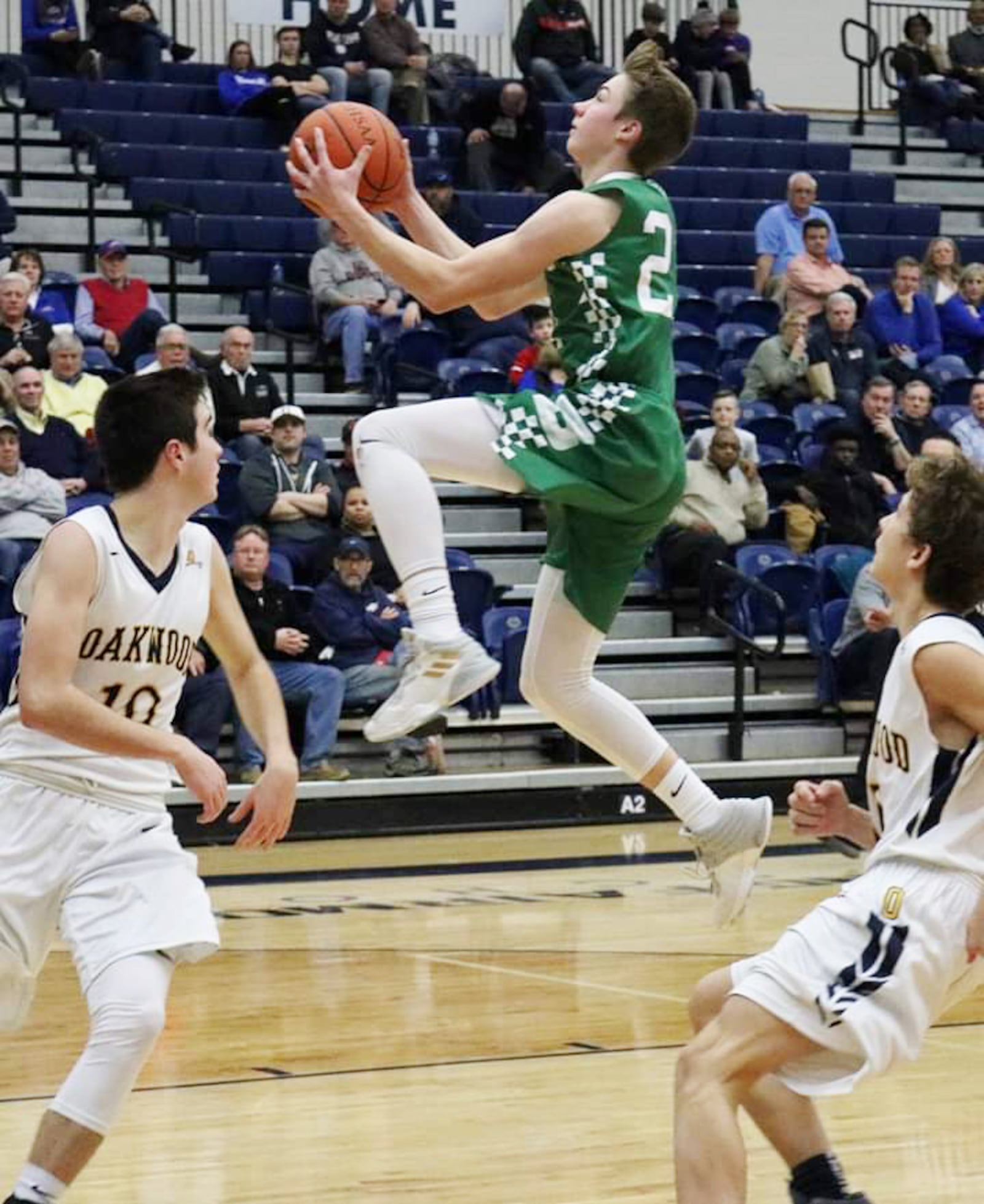 Badin’s Josh Hegemann elevates toward the basket during Tuesday night’s Division II sectional basketball game against Oakwood at Fairmont’s Trent Arena. Badin won 65-55. CONTRIBUTED PHOTO BY TERRI ADAMS