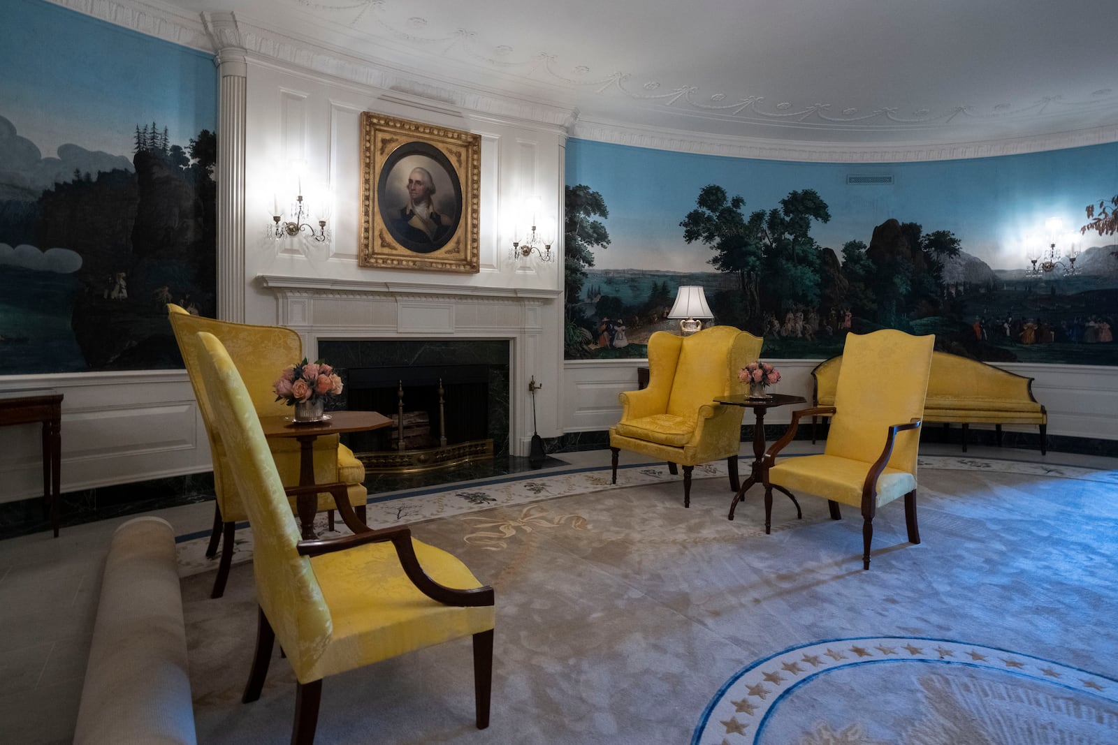 A new stop in the White House Public Tour features the previously off-limits Diplomatic Reception Room, shown Friday, Oct. 18, 2024 in Washington. This ground-floor room is where President Franklin D. Roosevelt recorded his "fireside chats." First lady Jill Biden is unveiling the updated tour on Monday, Oct. 21, 2024. (AP Photo/Manuel Balce Ceneta)