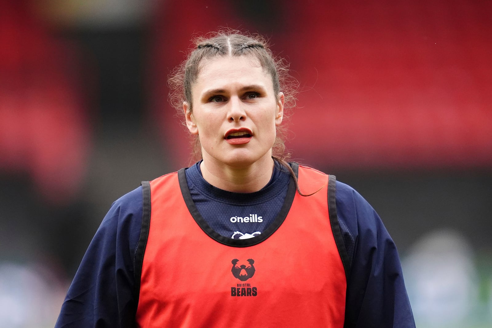 Bristol Bears' Ilona Maher ahead of the Allianz Premiership Women's Rugby match between Bristol Bears and Gloucester-Hartpury in Bristol, England, Sunday, Jan. 5, 2024. (Adam Davy/PA via AP)