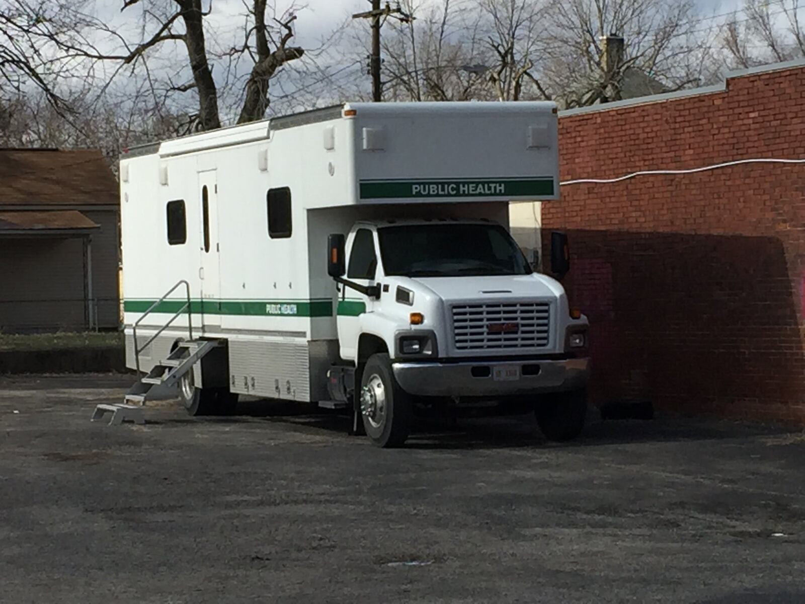 This Public Health truck stops once a week in Middletown as a place for addicts to exchange dirty needles for clean needles. The truck is parked next to building on Crawford Street. ED RICHTER/STAFF