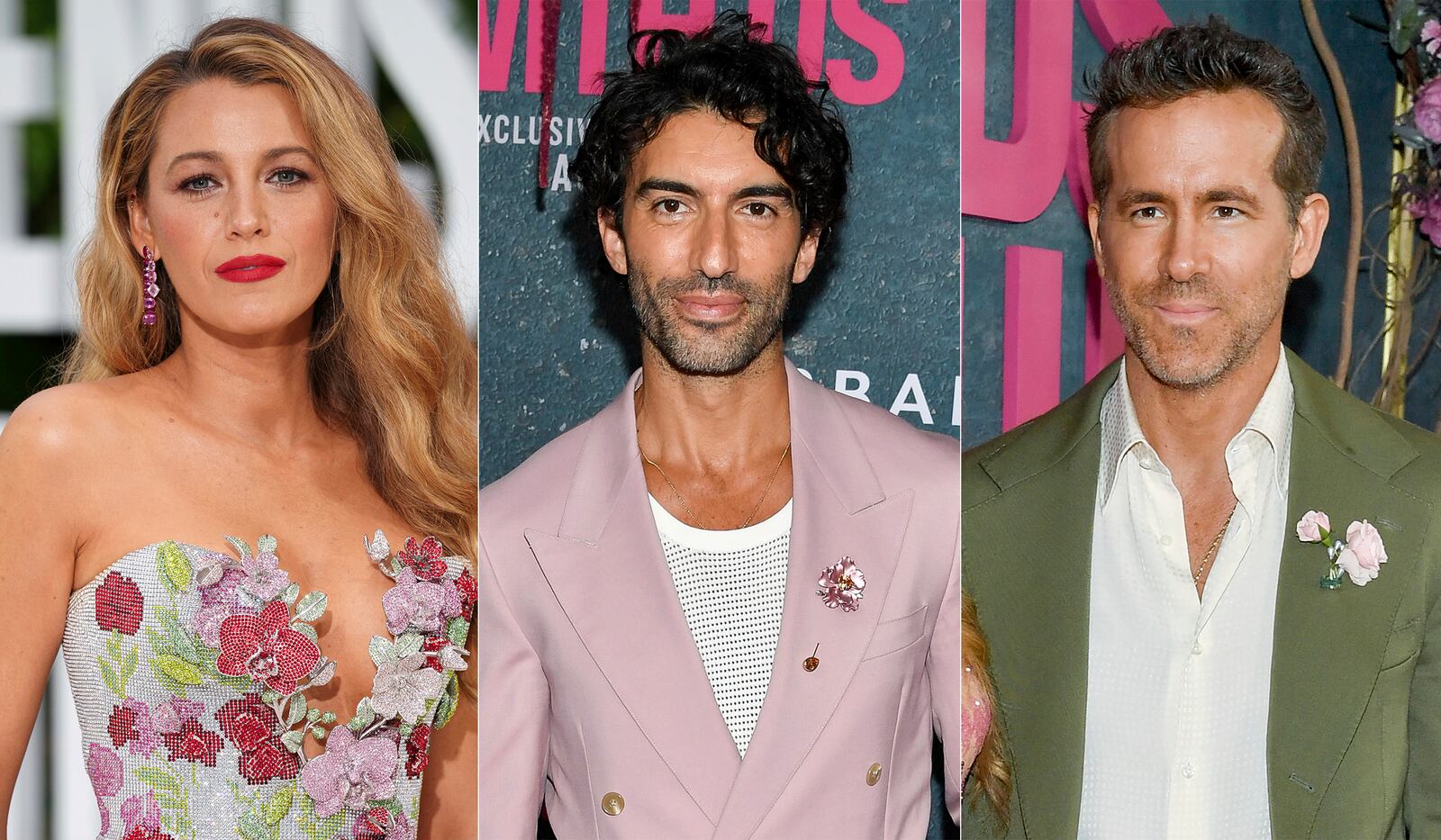 This combination of images shows Blake Lively, from left, Justin Baldoni, and Ryan Reynolds. (AP Photo)