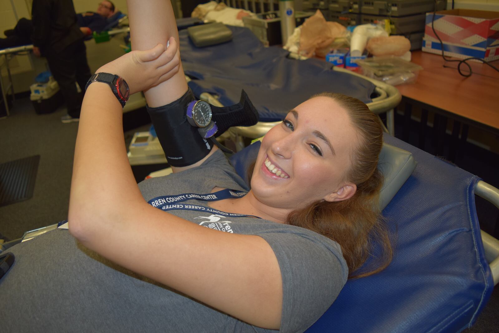 Jenna March, a sports medicine student from Trenton, donates at the Warren County Career Center this past October.