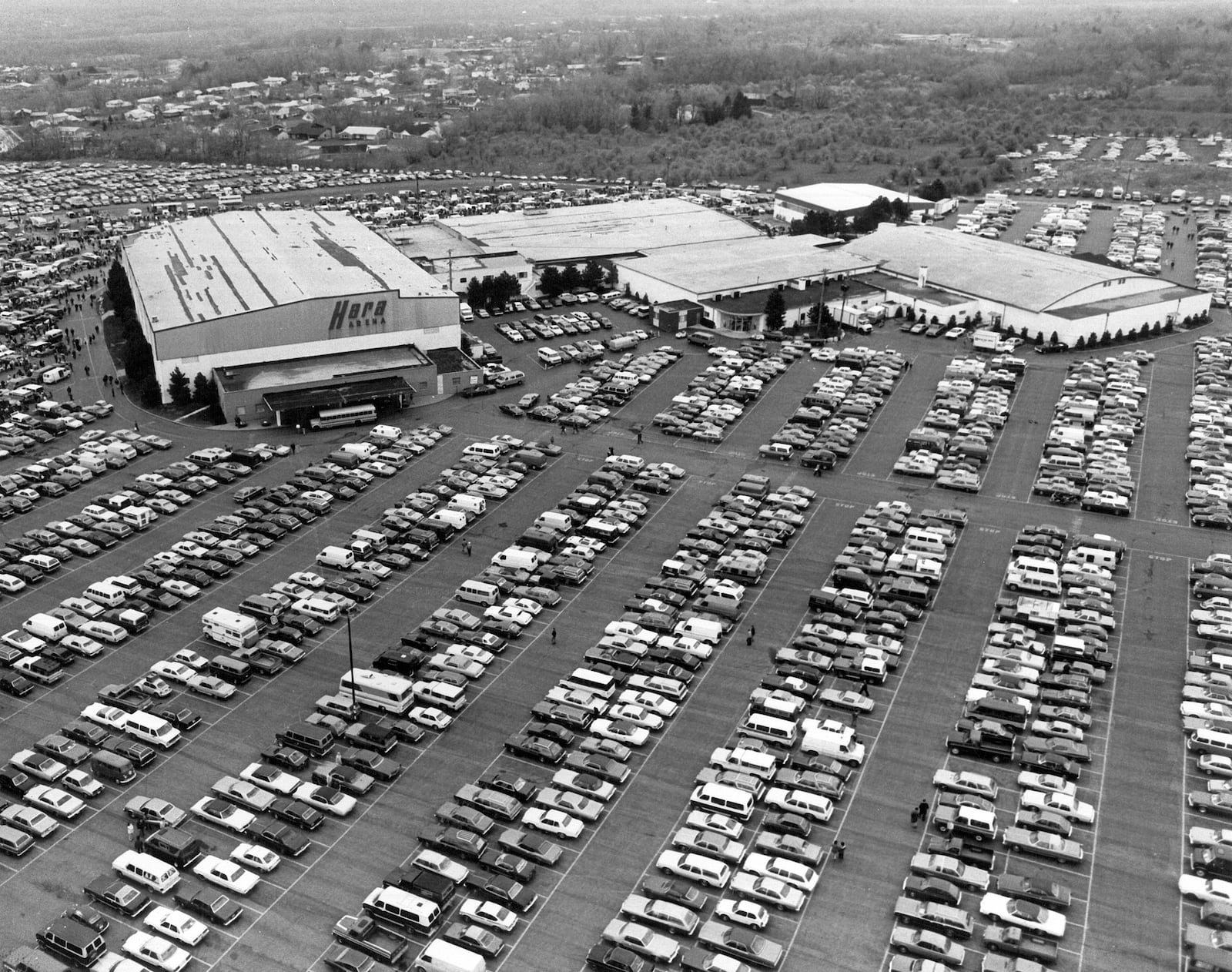 This early aerial photo from the 1960s shows Hara Arena in its heyday. PHOTO COURTESY OF HARA ARENA.