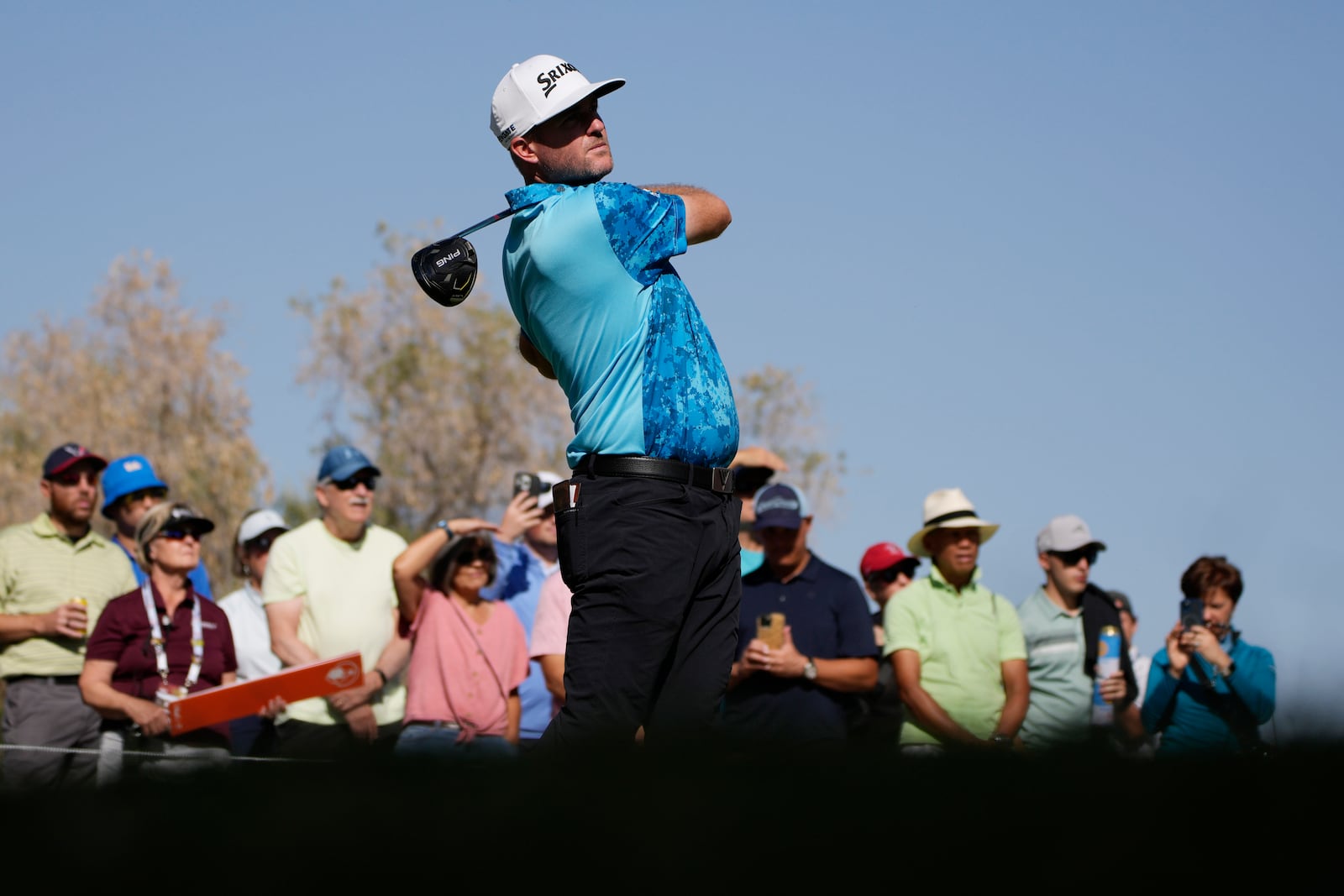 Taylor Pendrith hits from the fourth tee during the first round of Shriners Children's Open golf tournament Thursday, Oct. 17, 2024, in Las Vegas. (AP Photo/John Locher)