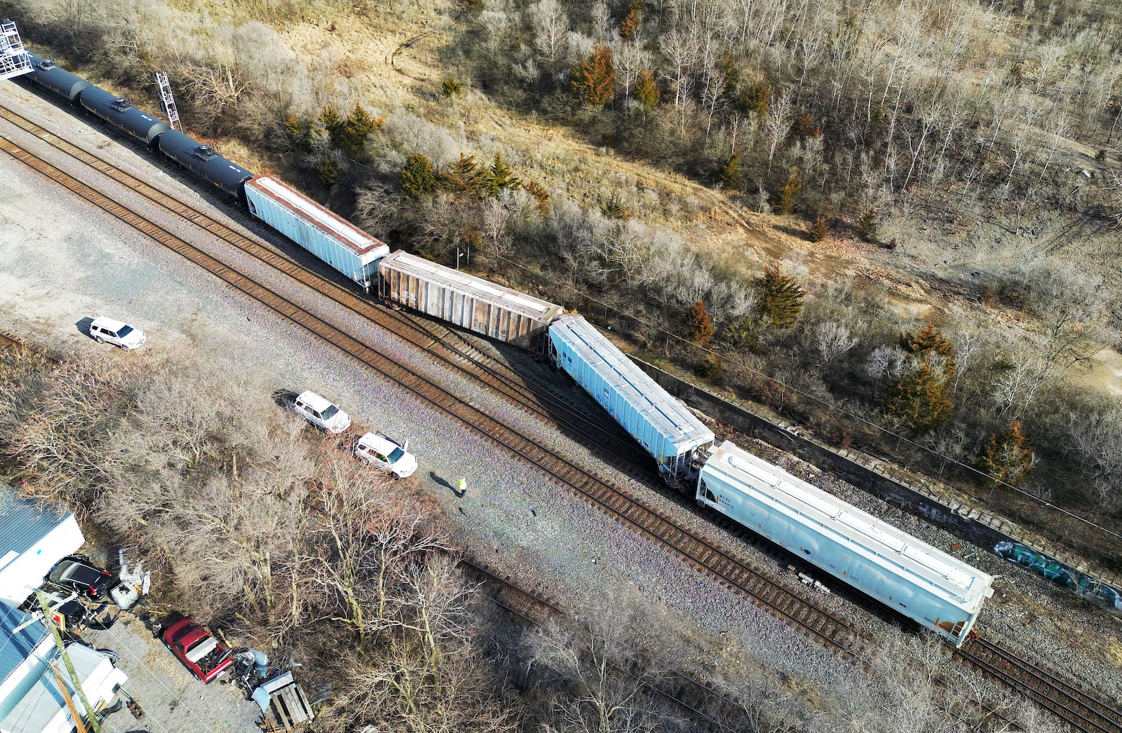 A train derailment happened on Riverside Drive in St. Clair Twp. on Monday afternoon. The derailment involved multiple box cars that went off the track about 12:30 p.m. There were no reports of injuries, spillage or roadways blocked, according to emergency dispatchers. NICK GRAHAM/STAFF