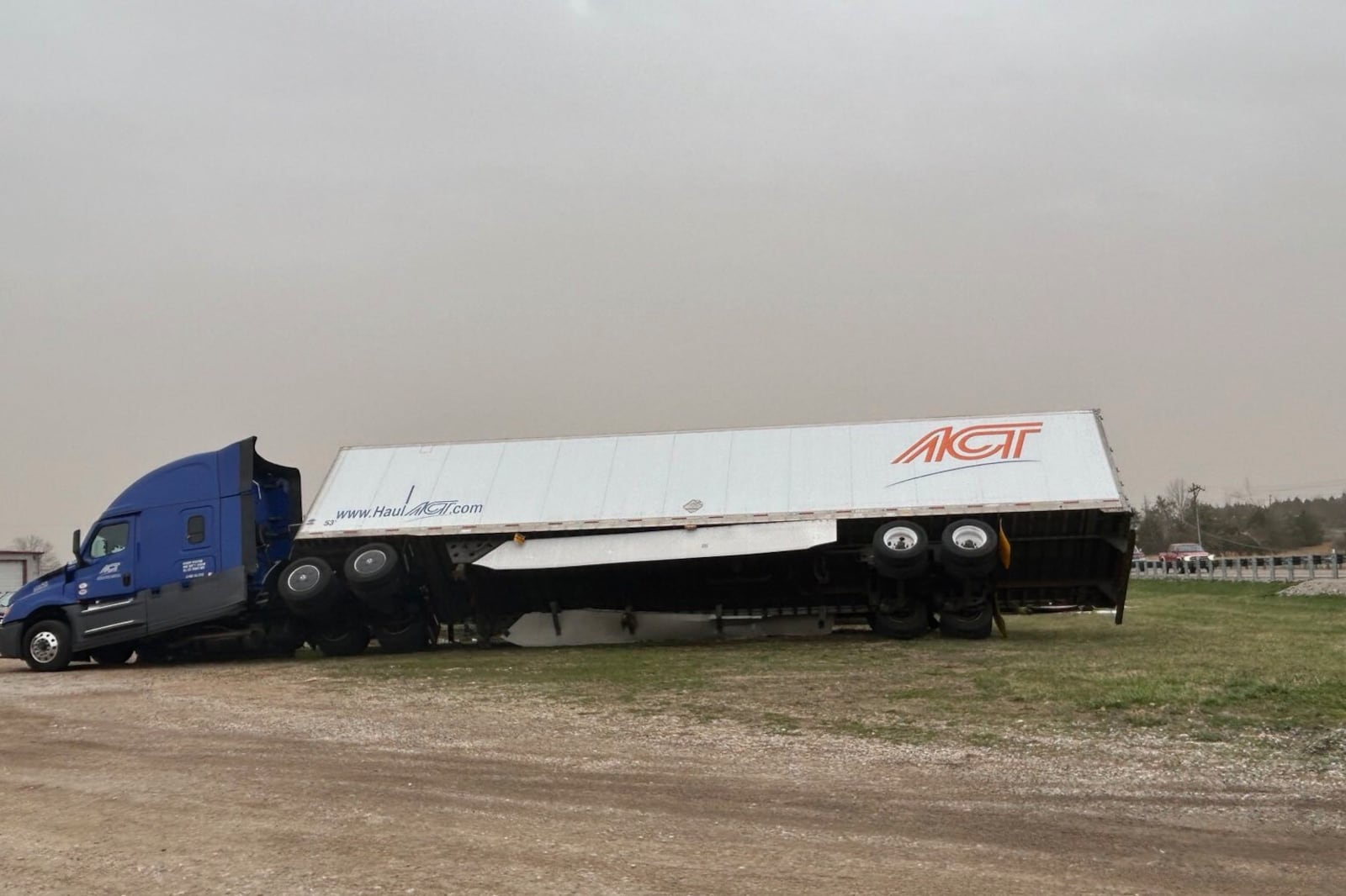 In this photo provided by Missouri State Highway Patrol, a truck is damaged after a severe storm passed the area near Ozark County, Mo., early Saturday, March 15, 2025. (Missouri State Highway Patrol via AP)