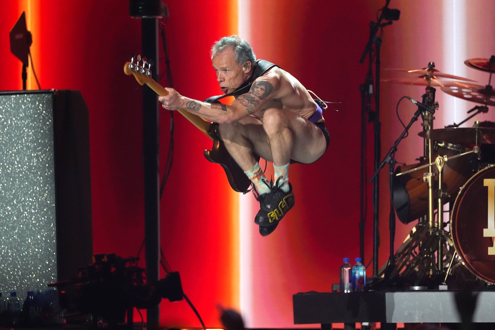 Flea of Red Hot Chili Peppers performs during the FireAid benefit concert on Thursday, Jan. 30, 2025, at The Forum in Inglewood, Calif. (AP Photo/Chris Pizzello)