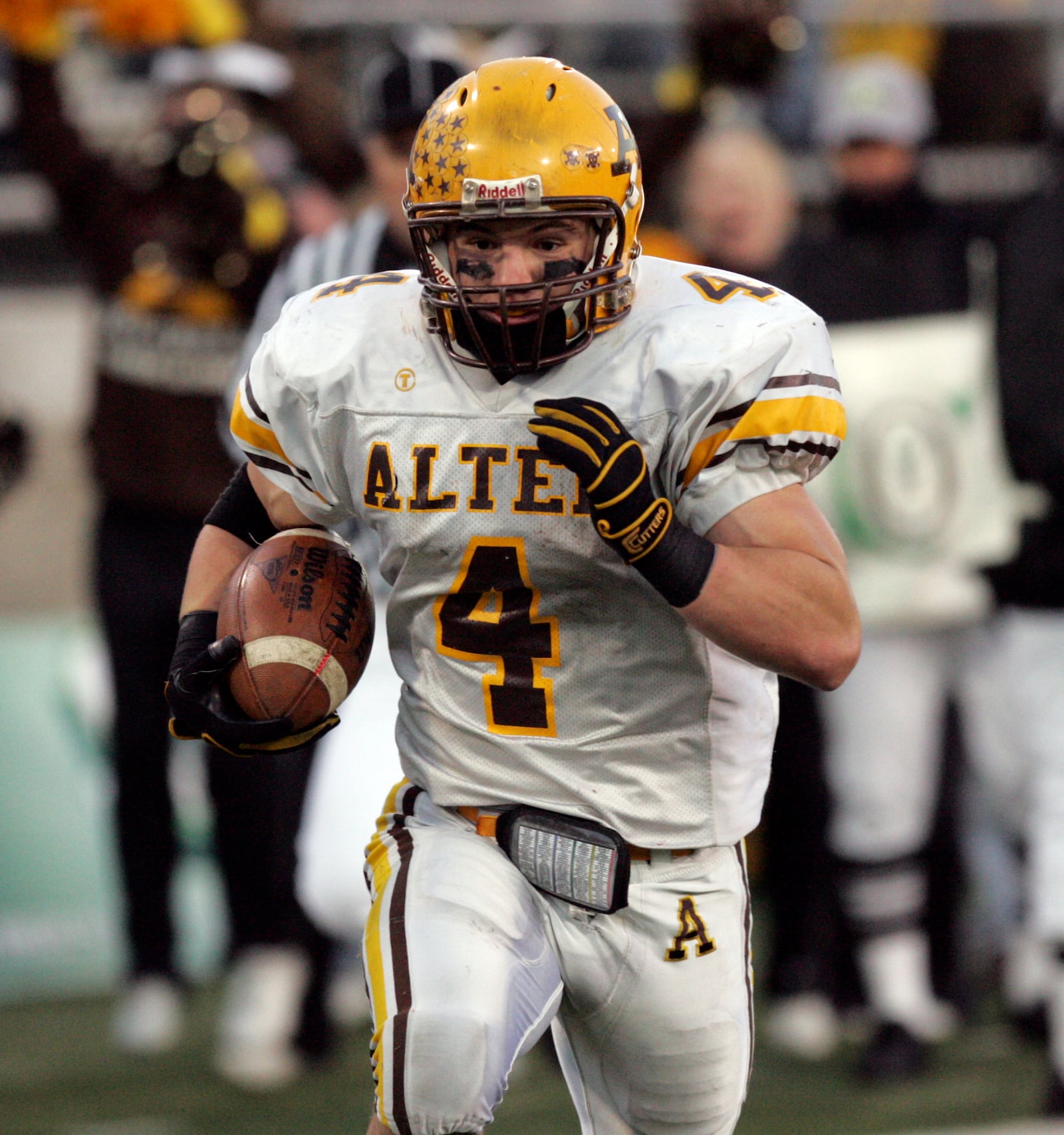 Alter’s Chris Borland heads for the end zone for the Knight’s 3rd TD in the Division IV State Championship game vs. Steubenville 11/28/08 at Canton Fawcett Stadium, and winning the game 21-6.