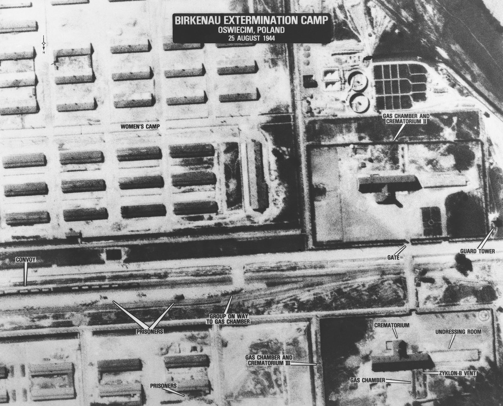 FILE - An aerial view of the Birkenau Extermination Camp at Oswiecim, Poland, August 25, 1944. (AP Photo, File)