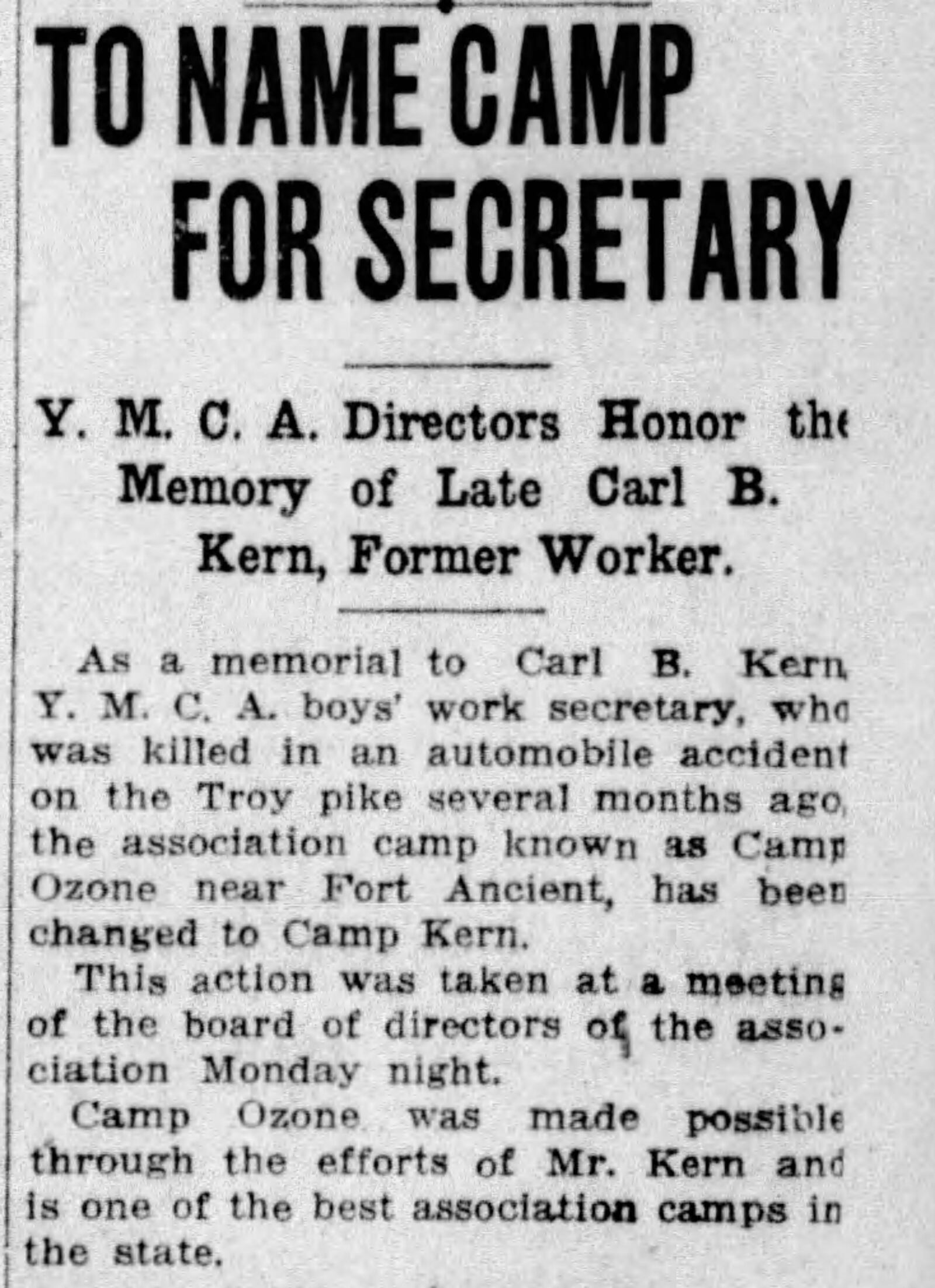 Camp Ozone was renamed Camp Kern after C.B. Kern, the camps founder. DAYTON DAILY NEWS ARCHIVES, 1917.