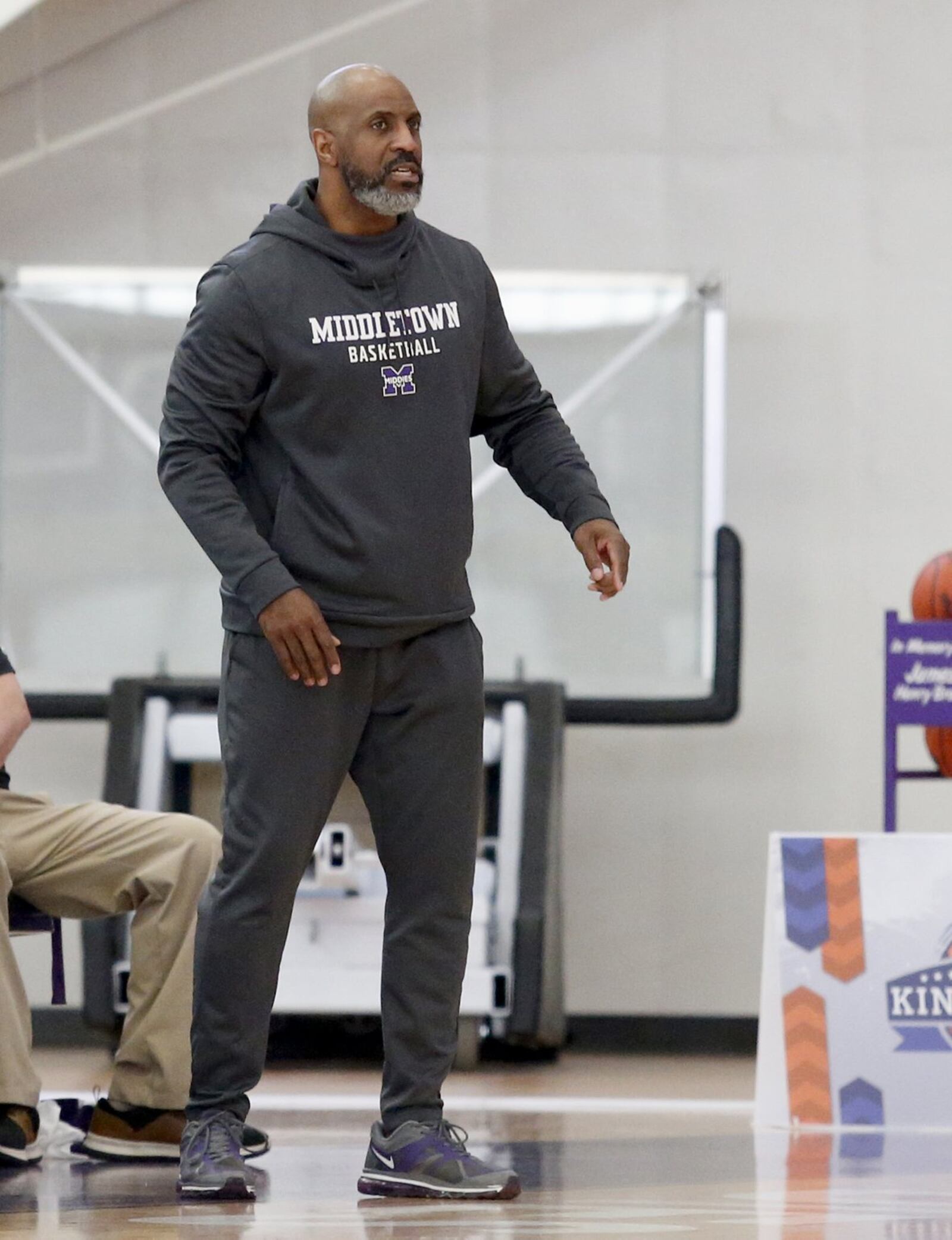 Middletown coach Darnell Hoskins watches his team compete against Crestwood Prep (Canada) during the inaugural Midwest King Classic on Sunday at Wade E. Miller Arena in Middletown. Crestwood won 64-50. CONTRIBUTED PHOTO BY E.L. HUBBARD