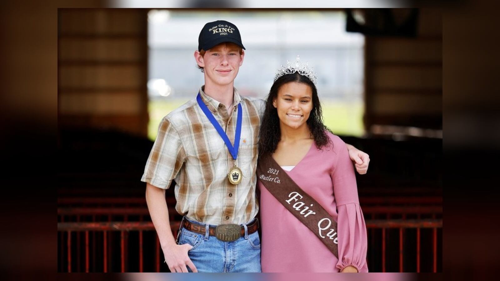 Connor Ogborn, 17, left, and Maya Kidd, 17, are the king and queen for the 2021 Butler County Fair. NICK GRAHAM / STAFF