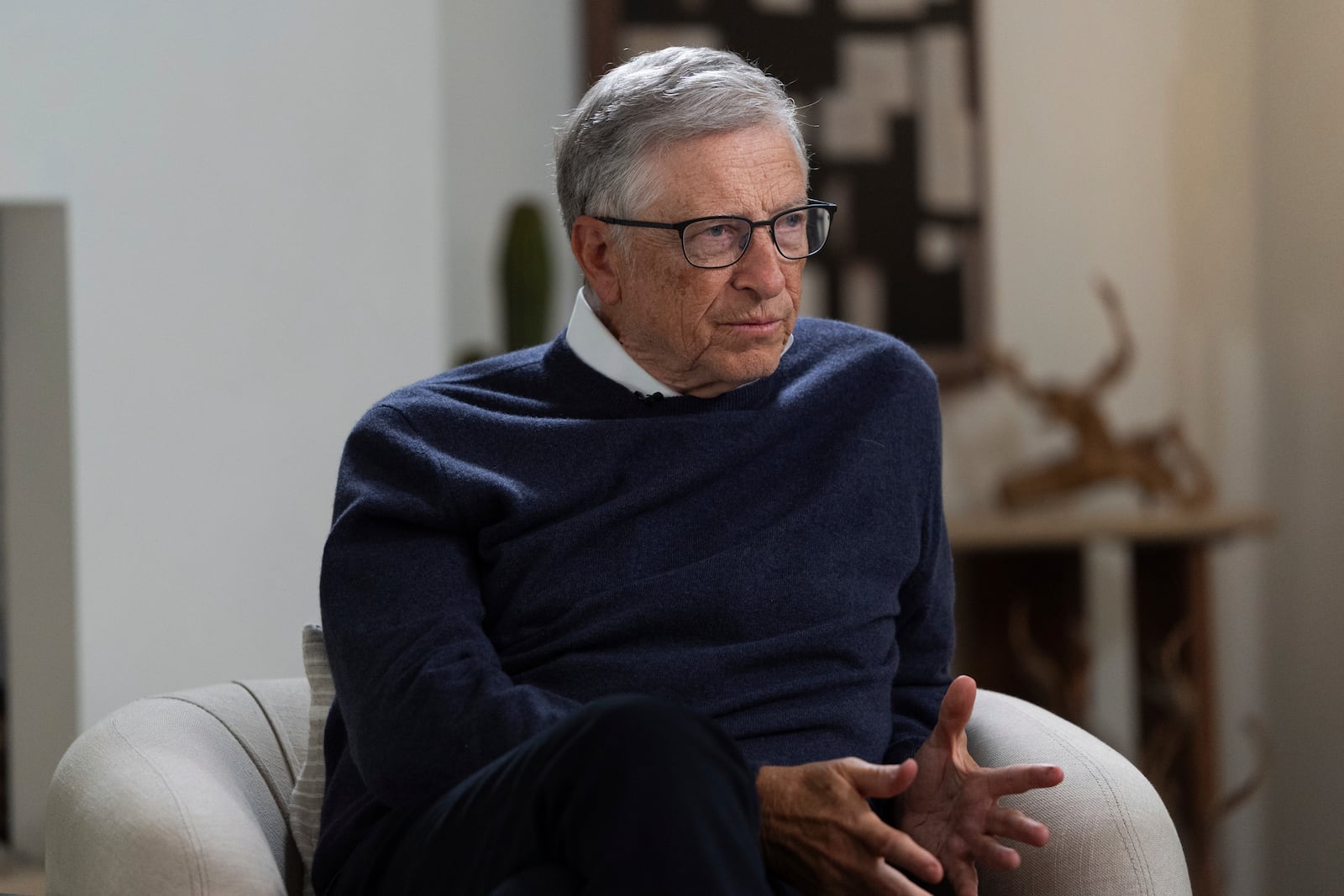 Bill Gates speaks during an interview with The Associated Press in Indian Wells, Calif., Wednesday, Jan. 8, 2025. (AP Photo/Jae C. Hong)