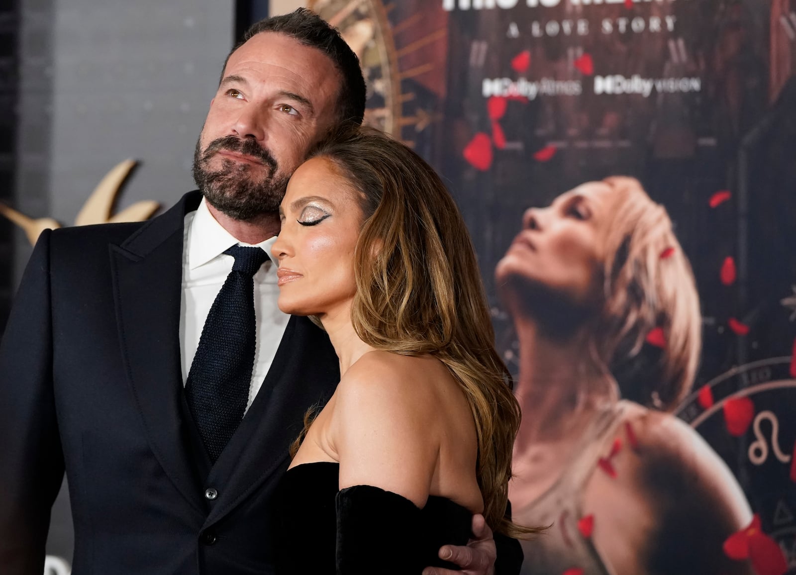 FILE - Ben Affleck, left, and Jennifer Lopez arrive at the premiere of "This Is Me... Now: A Love Story" on Tuesday, Feb. 13, 2024, at the Dolby Theatre in Los Angeles. (Photo by Jordan Strauss/Invision/AP, File)