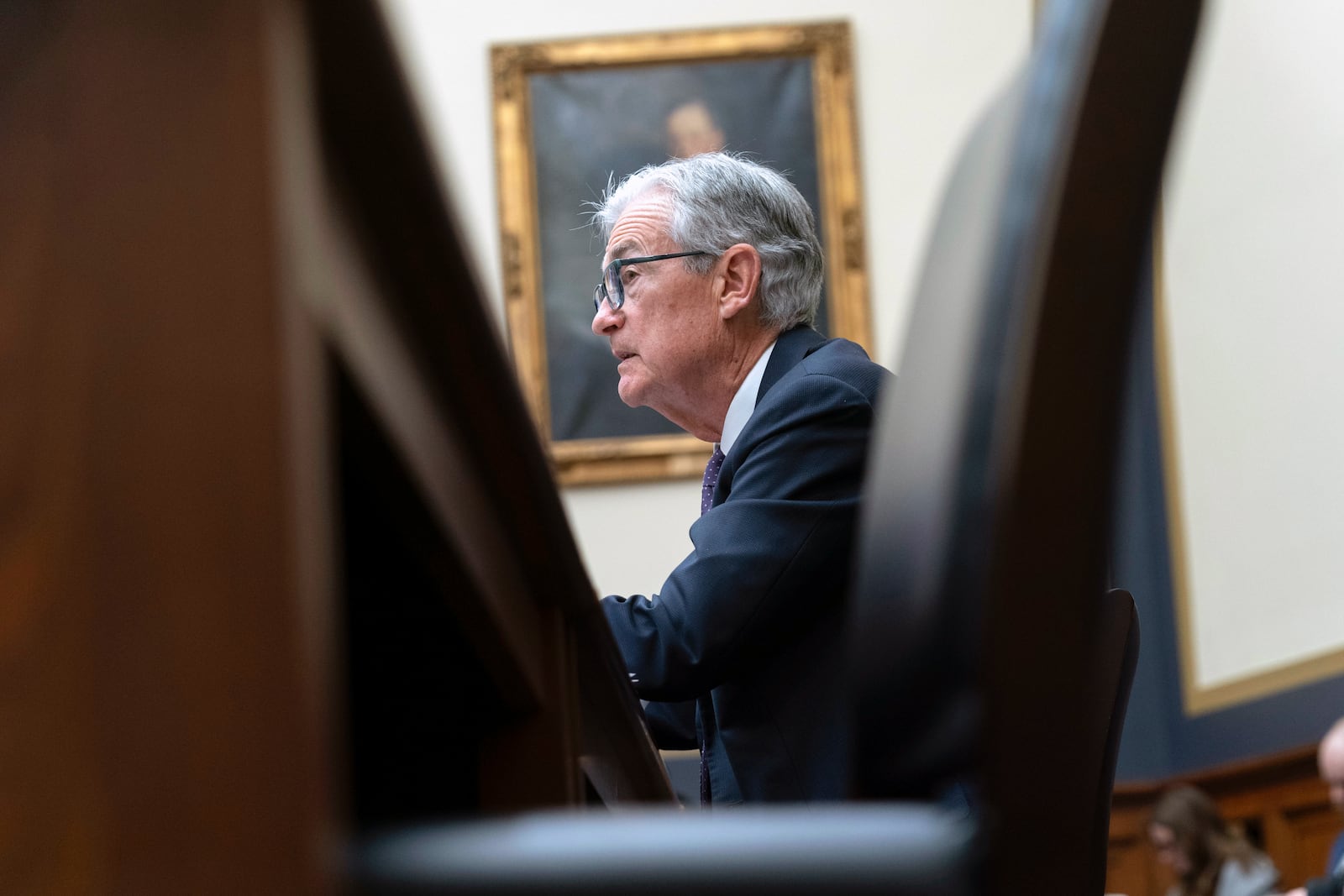 Federal Reserve Board Chairman Jerome Powell testifies before the House Financial Services Committee during a hearing on the Semi-Annual Monetary Policy Report, on Capitol Hill in Washington, Wednesday, Feb. 12, 2025. (AP Photo/Jose Luis Magana)