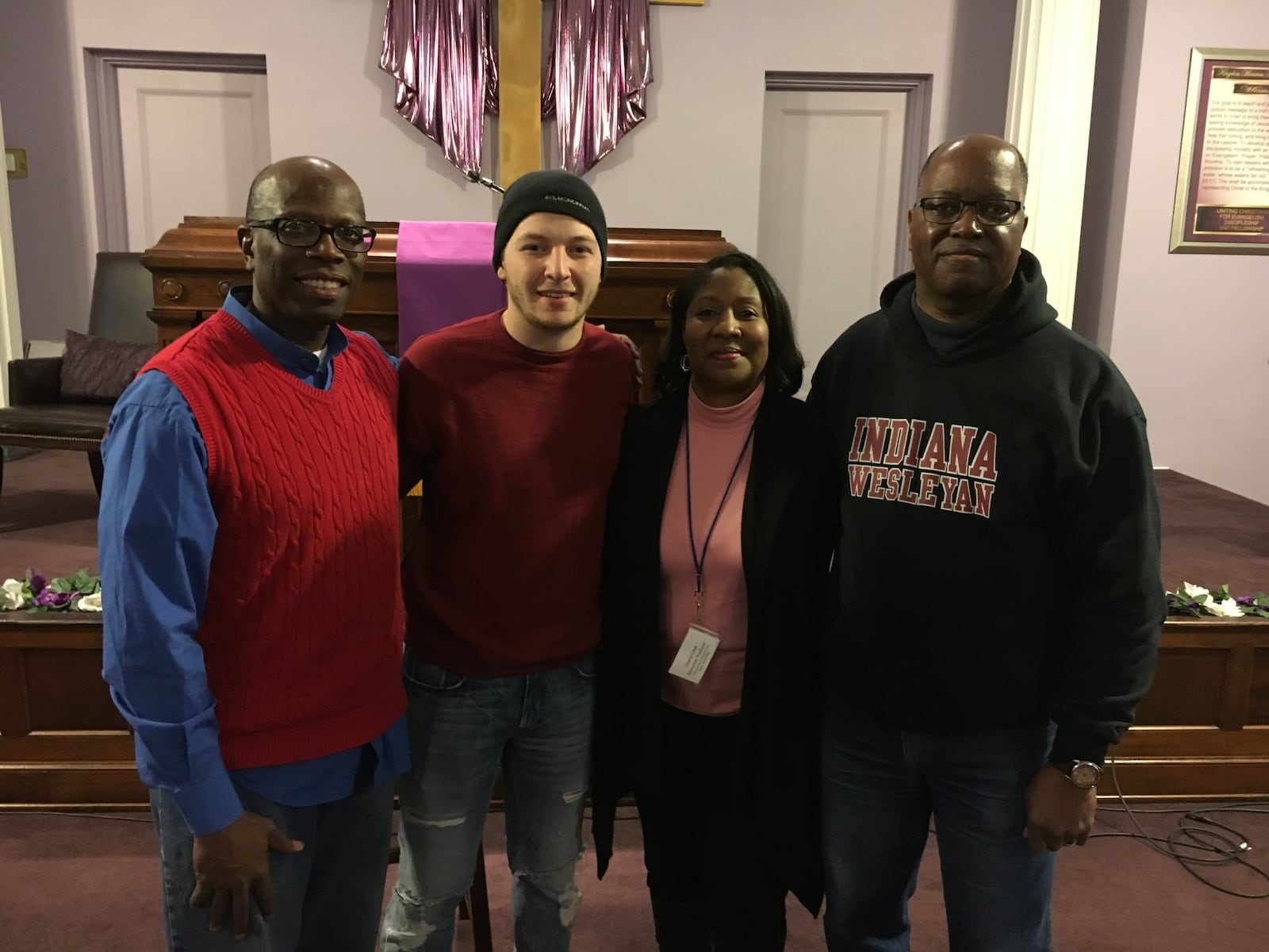 From left to right: Gary Chance, pastor of Kingdom Ministries, Chase Crawford, film producer, Cheryl Cook, film producer and Jeffrey Cook, film producer for the movie “Alan and the Fullness of Time, a faith-based drama/thriller. WAYNE BAKER/STAFF