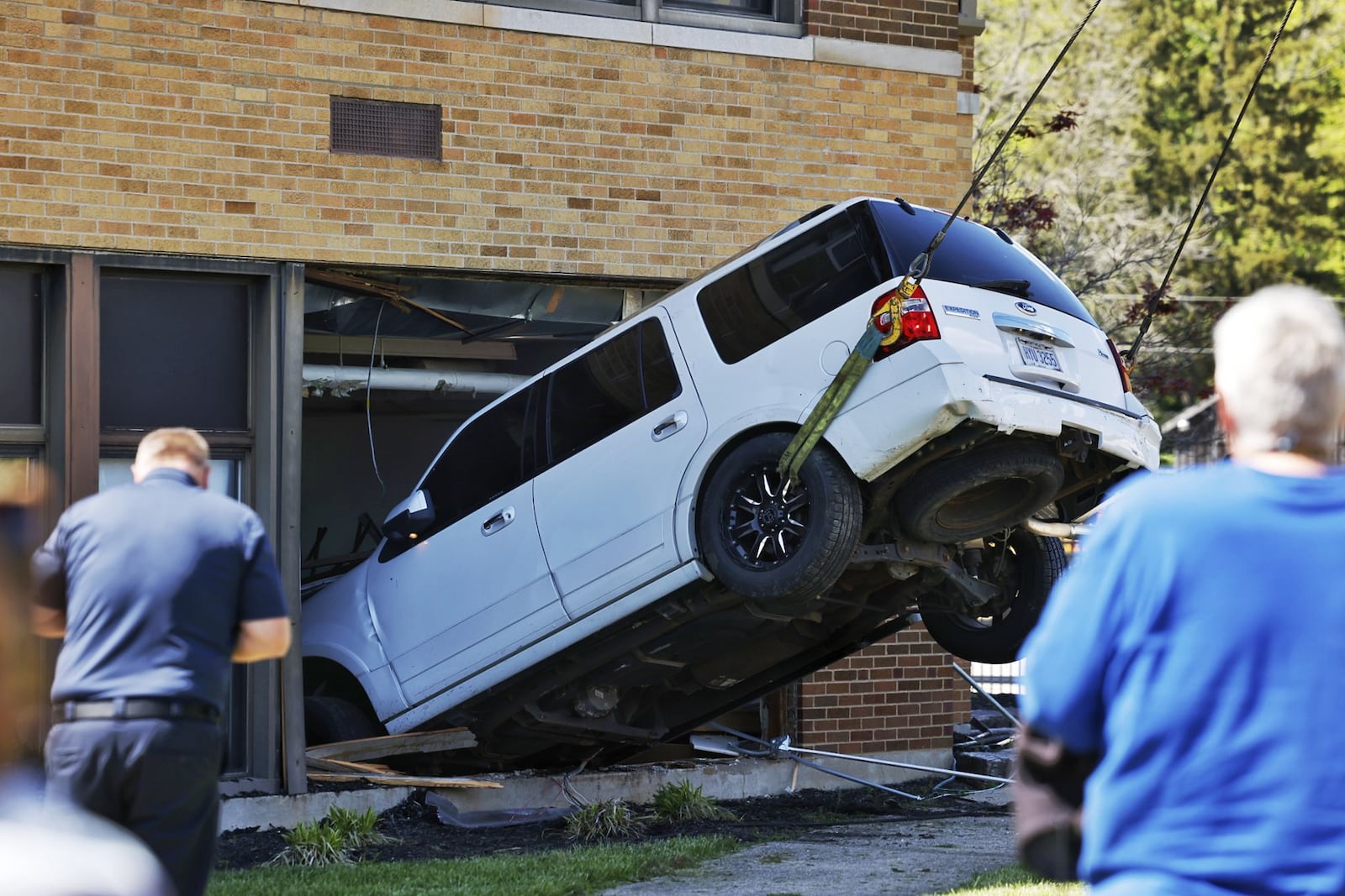 A vehicle crashed into Ross Intermediate School on Thursday, May 4, 2023. No one was injured. NICK GRAHAM/STAFF