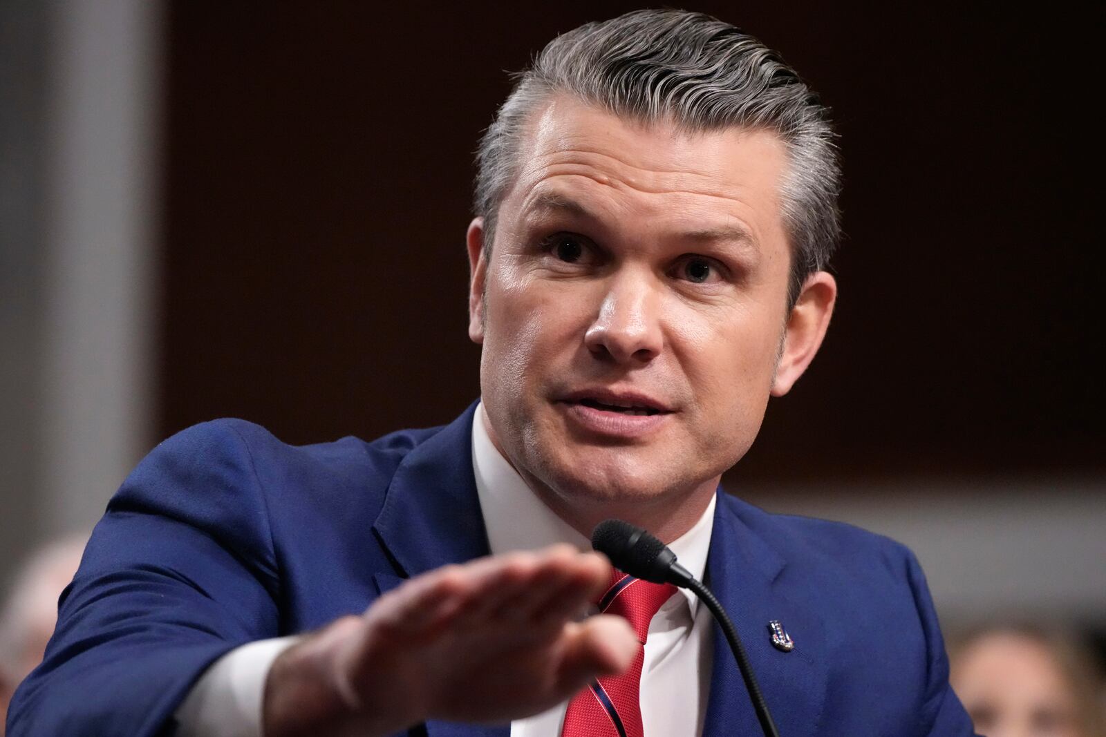 Pete Hegseth, President-elect Donald Trump's choice to be Defense secretary, appears before the Senate Armed Services Committee for his confirmation hearing, at the Capitol in Washington, Tuesday, Jan. 14, 2025. (AP Photo/Alex Brandon)