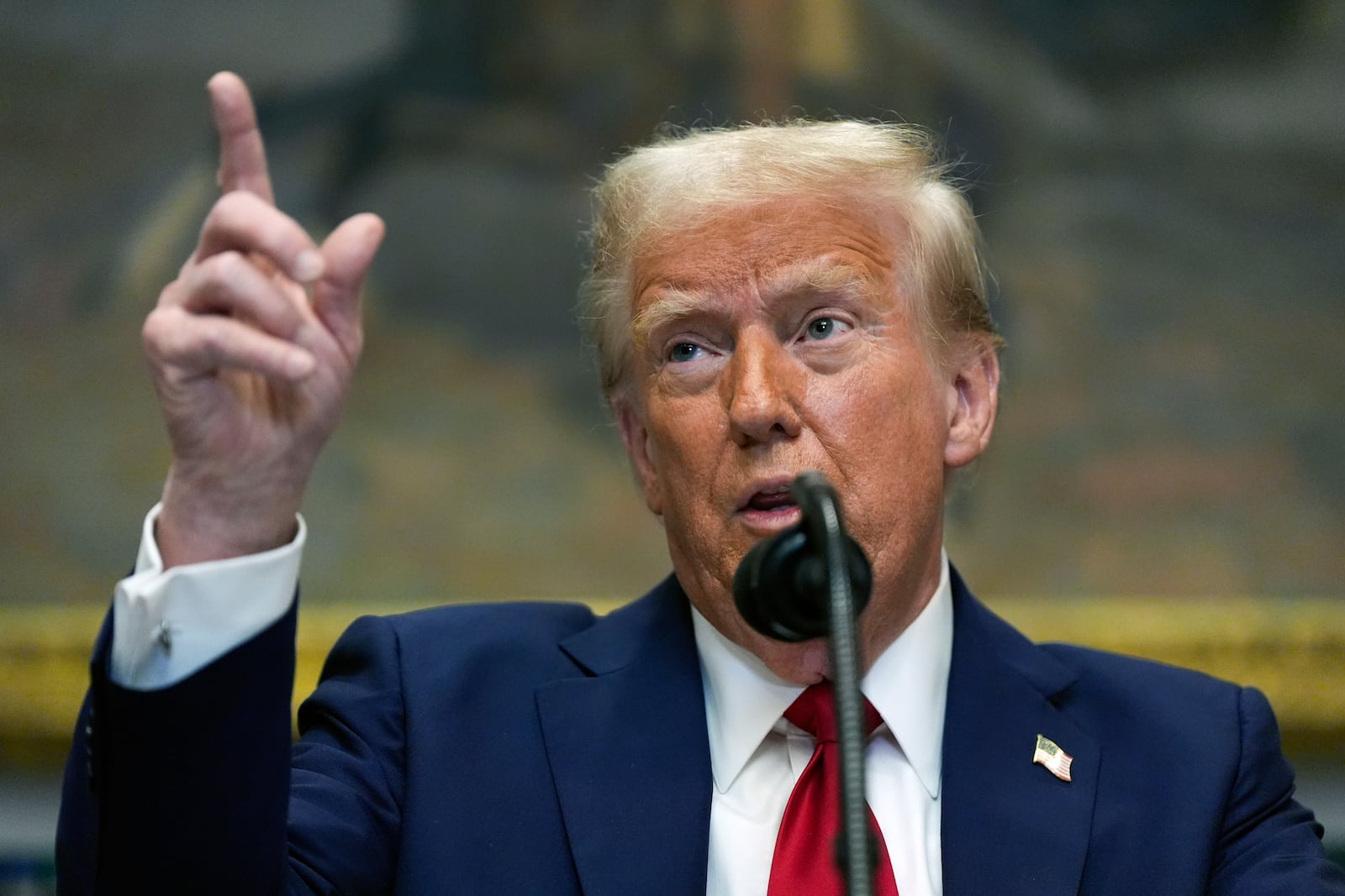 FILE - President Donald Trump speaks in the Roosevelt Room of the White House, Jan. 21, 2025, in Washington. (AP Photo/Julia Demaree Nikhinson, File)