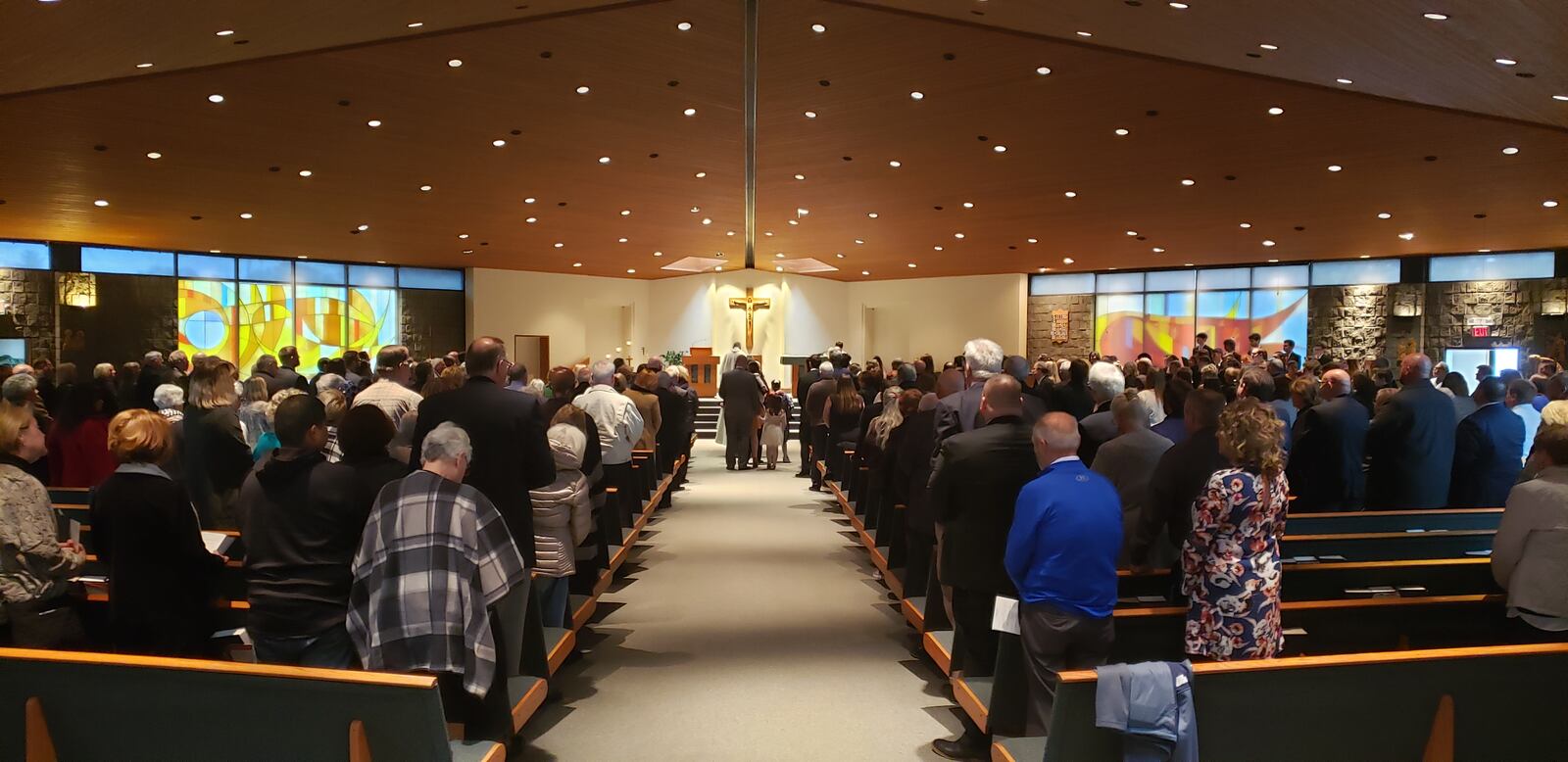 Throngs of families and educators turned out to the funeral of Tom Alf at Sacred Heart of Jesus Church in Fairfield Monday, Nov. 18, 2019. Alf, who died Nov. 13 at 70 years old, was in his 50th year in education. He had just won re-election to the school board of Hamilton school district. ERIC SCHWARTZBERG/STAFF