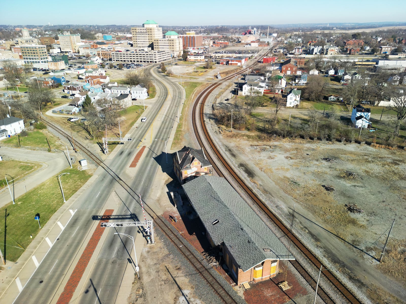 The former CSX Train Depot on Martin Luther King Jr. Blvd. in Hamilton will be moved to its new location nearly 1,100 feet north in two phases. The first phase is tentatively set for mid-December and the second phase is tentatively set for mid-January. The dates are weather dependant. NICK GRAHAM/STAFF