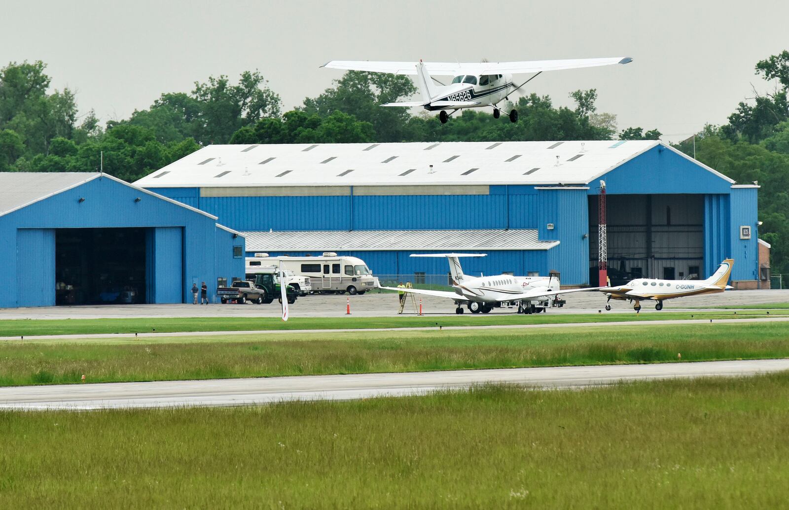 An airplane takes off from Middletown Regional Airport.