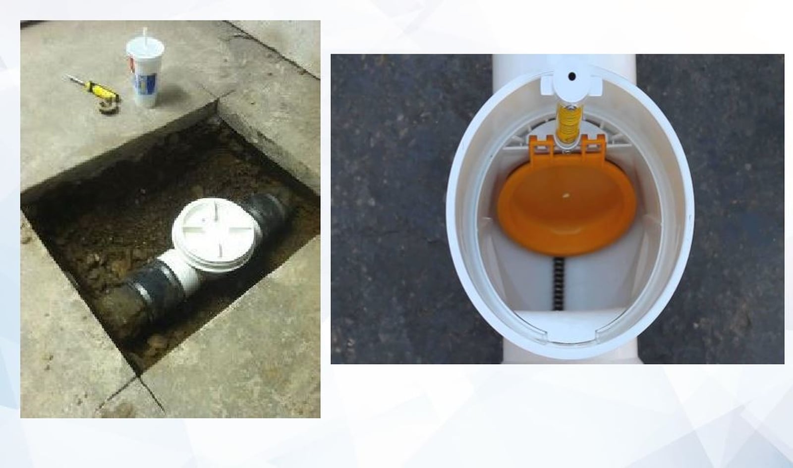 These one-way valves allow water to drain away from basement drains, but keep sewage from backing up into buildings.