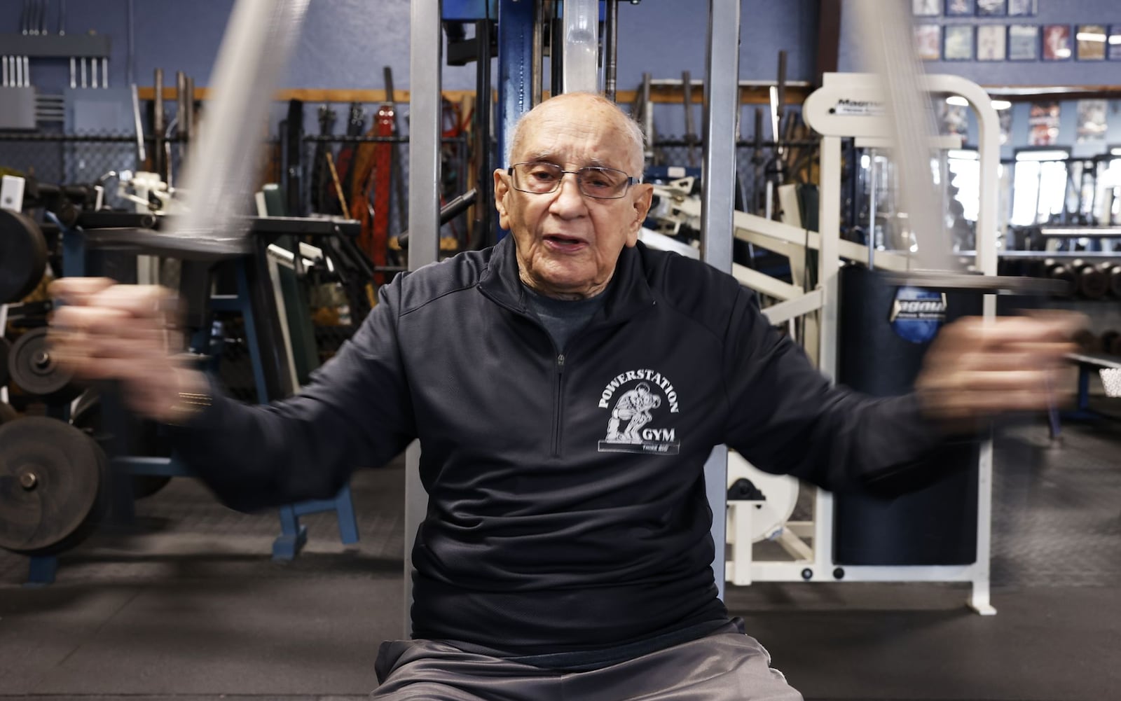 Herb Davis, 100, still works out three days a week at Powerstation Gym in Middletown. NICK GRAHAM/STAFF