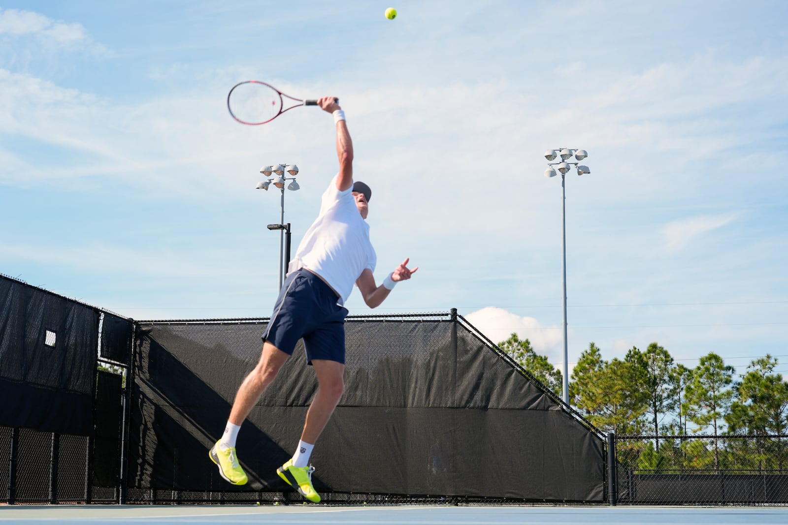 Tennis player Jenson Brooksby practices at the USTA national campus Tuesday, Dec. 10, 2024, in Orlando, Fla. (AP Photo/John Raoux)