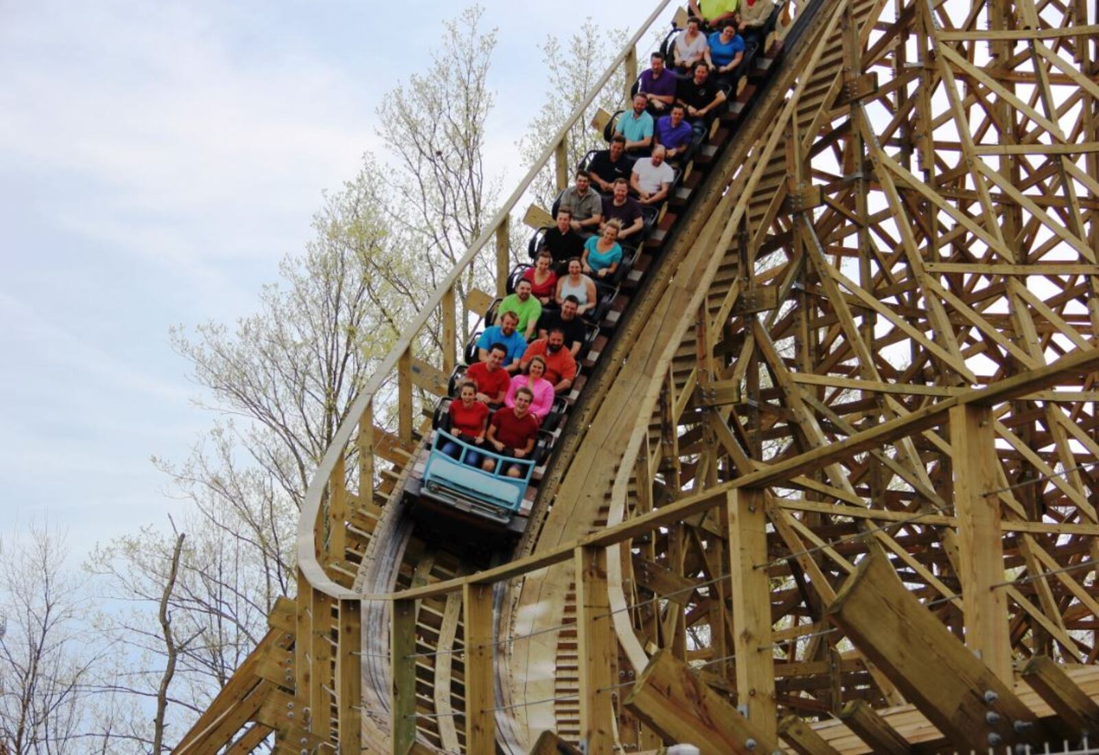 Mystic Timbers is the 16th roller coaster at Kings Island and the park’s fourth made of wood. It has 16 airtime hills that wind through wooded terrain and over water along a 3,265-foot-long track at 53 mph