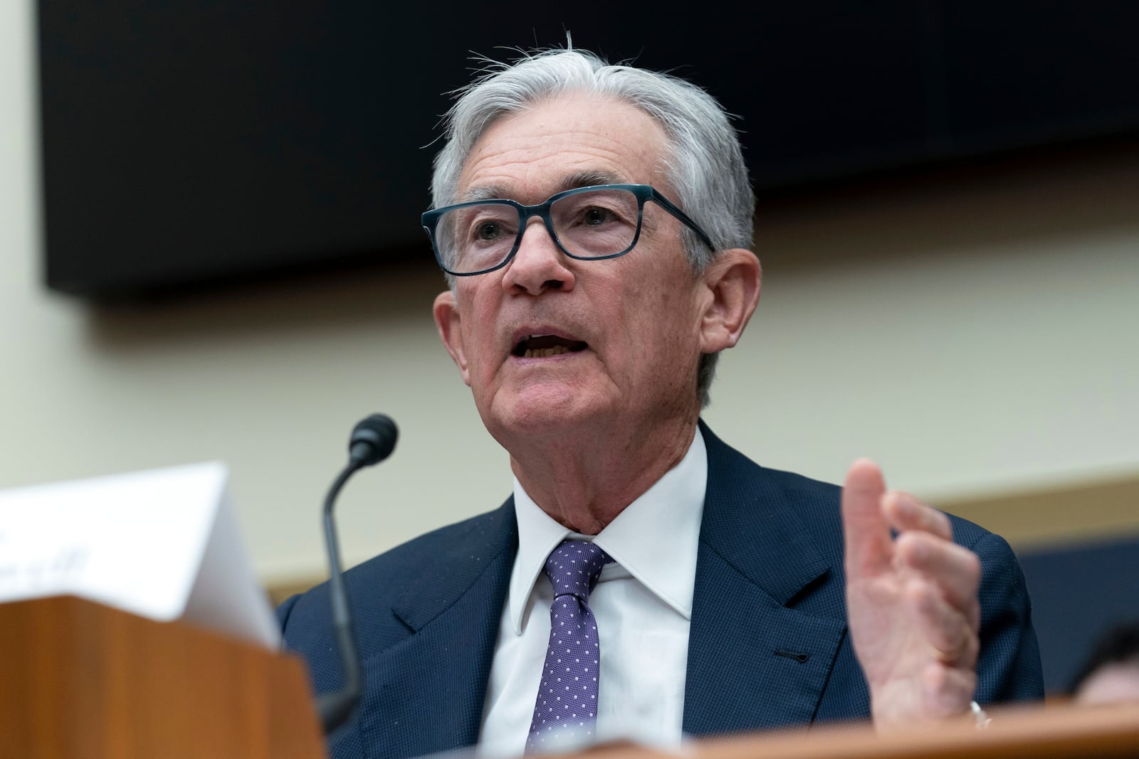 Federal Reserve Board Chairman Jerome Powell testifies before the House Financial Services Committee during a hearing on the Semi-Annual Monetary Policy Report, on Capitol Hill in Washington, Wednesday, Feb. 12, 2025. (AP Photo/Jose Luis Magana)