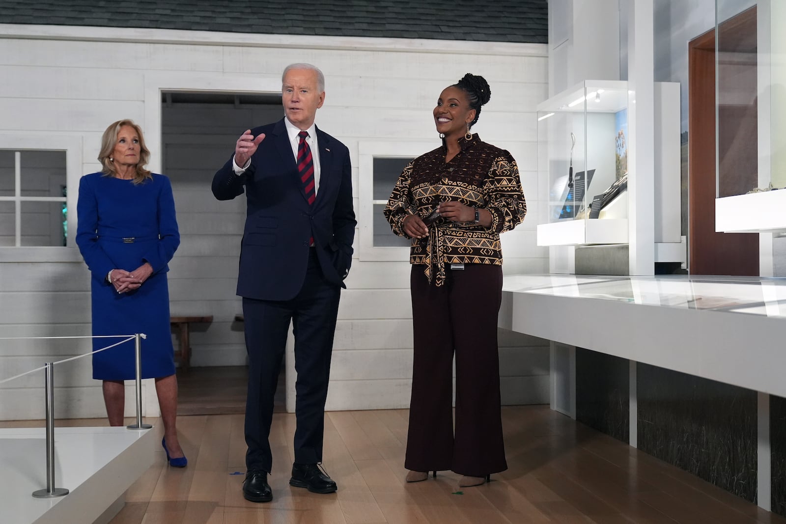 President Joe Biden and first lady Jill Biden tour the International African American Museum in Charleston, S.C., Sunday, Jan. 19, 2025, with Dr. Tanya Matthews, President & CEO, International African American Museum. (AP Photo/Stephanie Scarbrough)