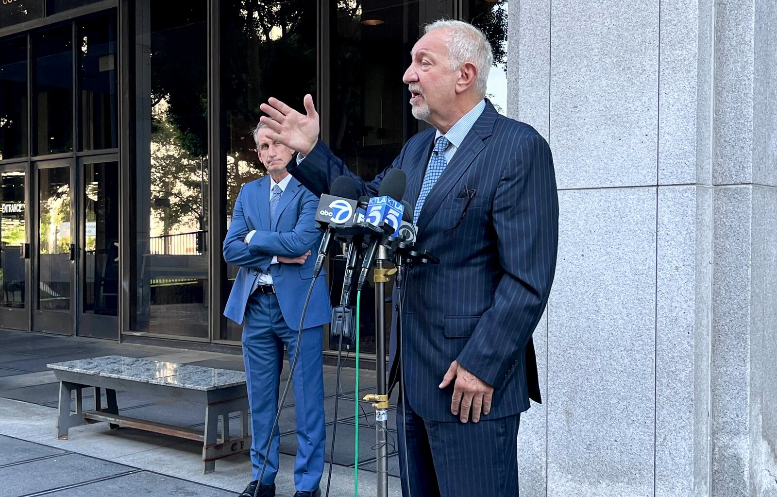 Attorney Mark Geragos informs the media on developments on the case of brothers Lyle and Erik Menendez, both serving life sentences for the murder of their parents in 1989, Thursday, Oct. 3, 2024 in Los Angeles. (AP Photo/Jaimie Ding)