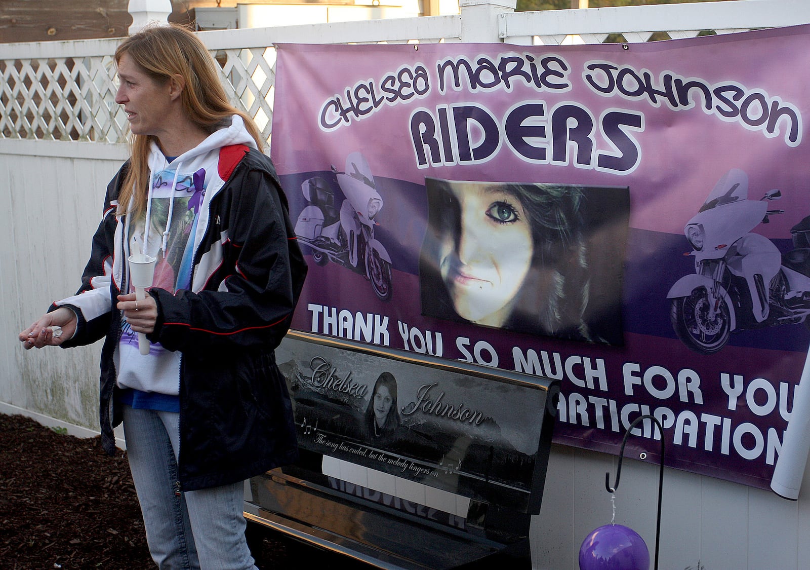 Vicky Fible, the mother of slain teenager Chelsea Johnson, talks about her daughter during a 2012 memorial vigil at Options Academy, where Chelsea attended school.