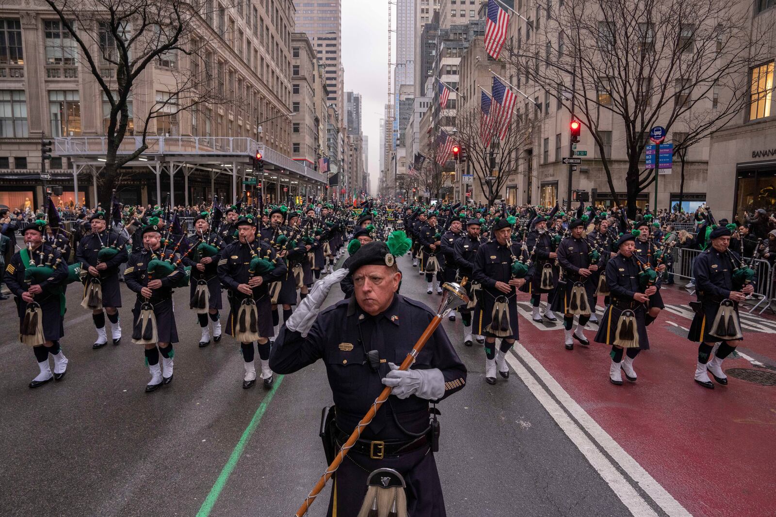 Bands march in the 264th New York City Saint Patrick's Day Parade, Monday, March 17, 2025 in New York. (AP Photo/Adam Gray)