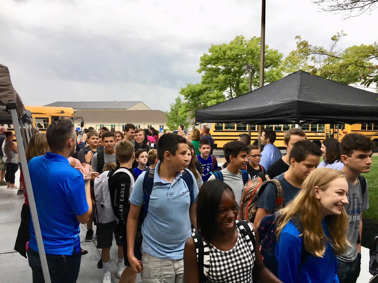 Hopewell Junior School students entered their first day of school Thursday through a cheering tunnel of Lakota staffers. 