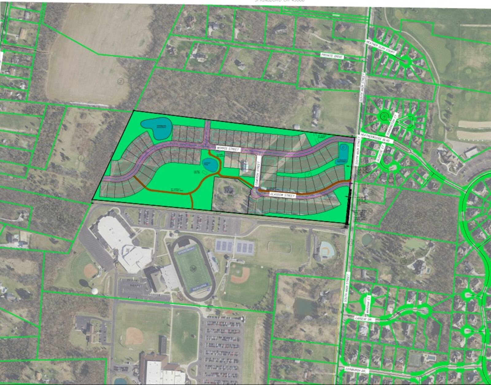 This is a rendering of the subdivision that will be located off Ohio 741, north of the Springboro Junior High School campus and the school district's athletic facilities. The subdivision will have 75 new homes. CONTRIBUTED/CITY OF SPRINGBORO