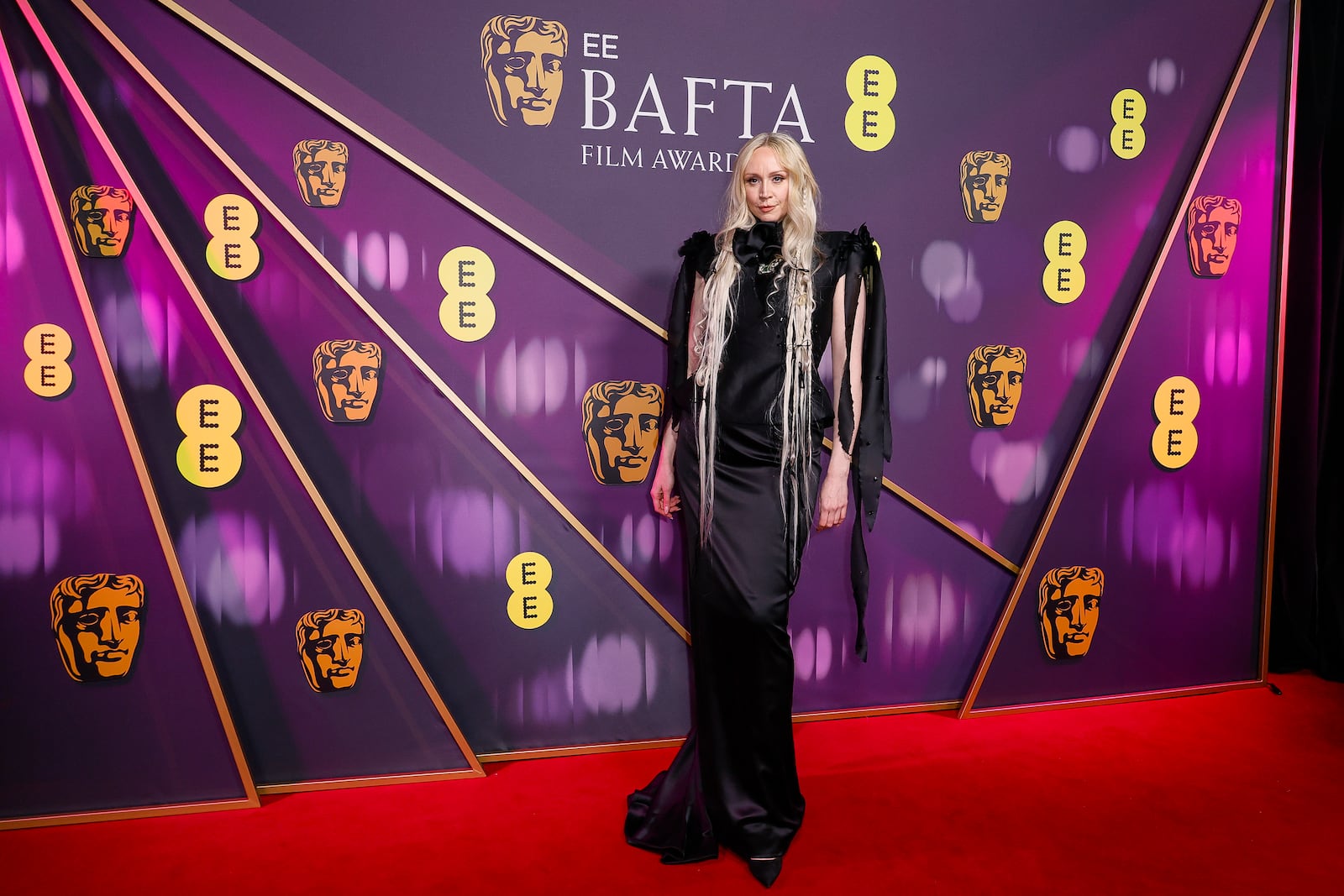 Gwendoline Christie poses for photographers upon arrival at the 78th British Academy Film Awards, BAFTA's, in London, Sunday, Feb. 16, 2025. (Photo by Joel C Ryan/Invision/AP)