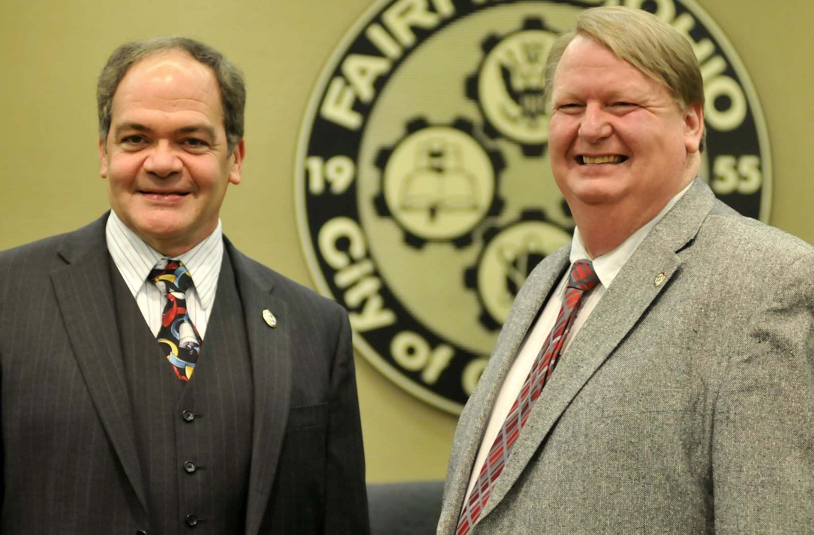 Terry Senger (left) and Marty Judd attended their last meetings on Fairfield City Council on Dec. 14. Senger was term limited, preventing him from seeking re-election. Judd decided to not seek another term on council. MICHAEL D. PITMAN/STAFF