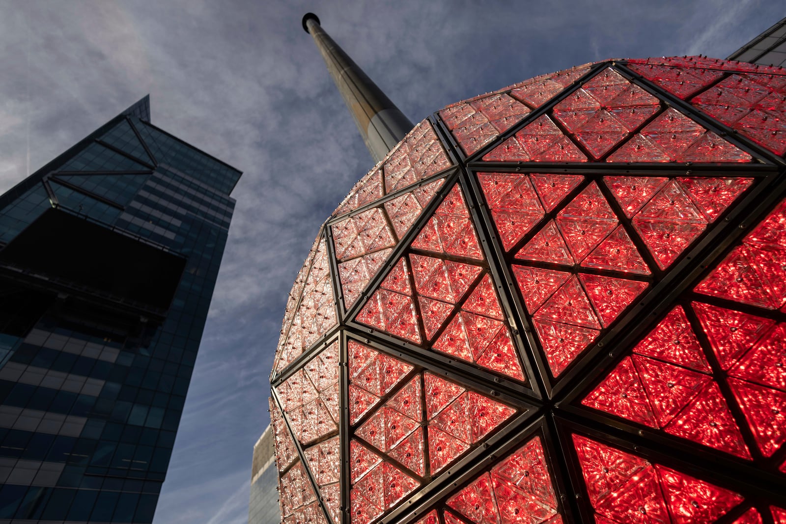 Times Square New Year's Eve Ball is displayed at One Times Square, Friday, Dec. 27, 2024, in New York. (AP Photo/Yuki Iwamura)