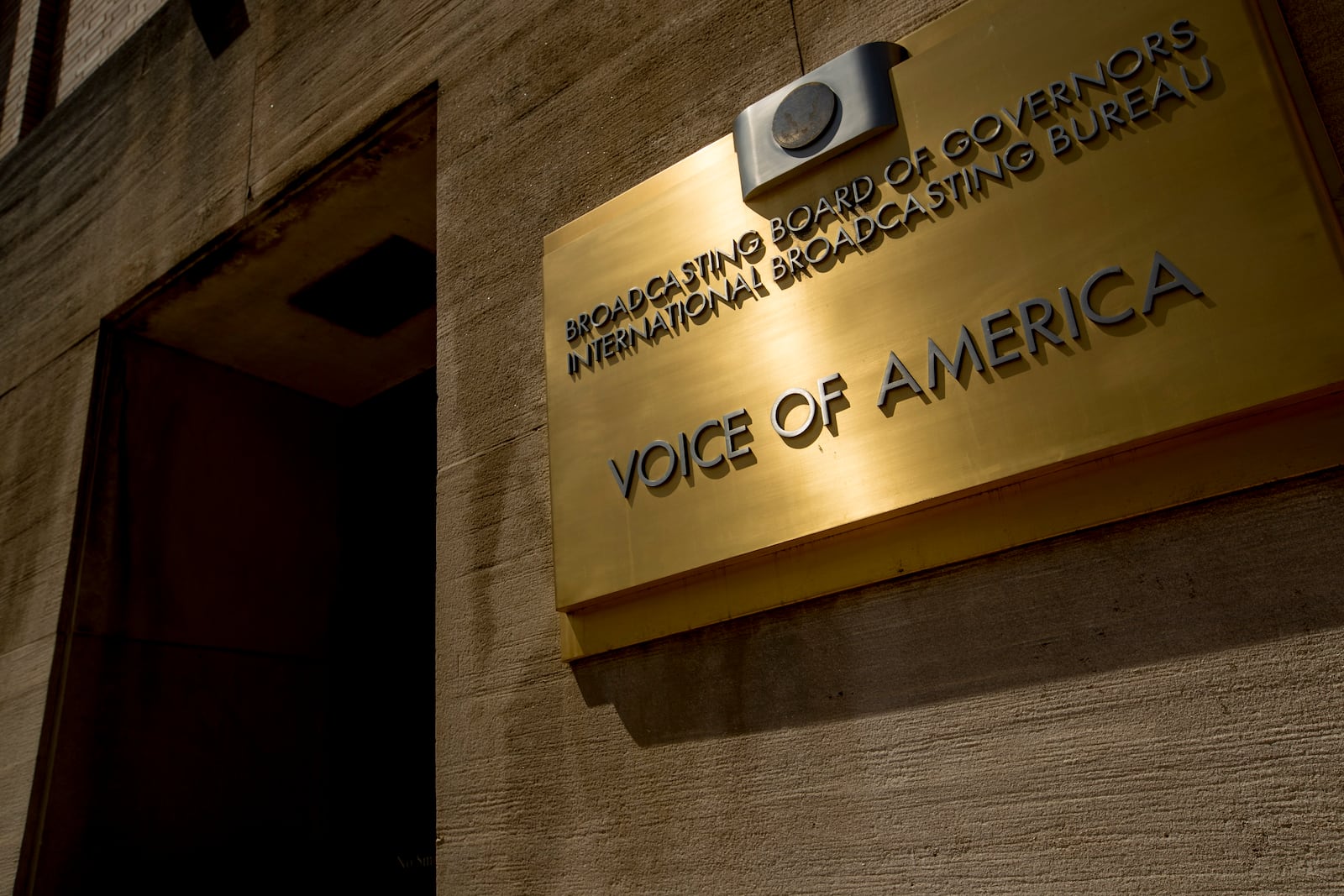 FILE - The Voice of America building, Monday, June 15, 2020, in Washington. (AP Photo/Andrew Harnik, File)